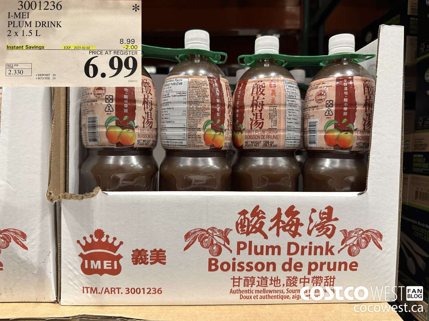 3001236 I-MEI PLUM DRINK 2 X 1.5L ($2.00 INSTANT SAVINGS EXPIRES ON 2025-02-02) $6.99