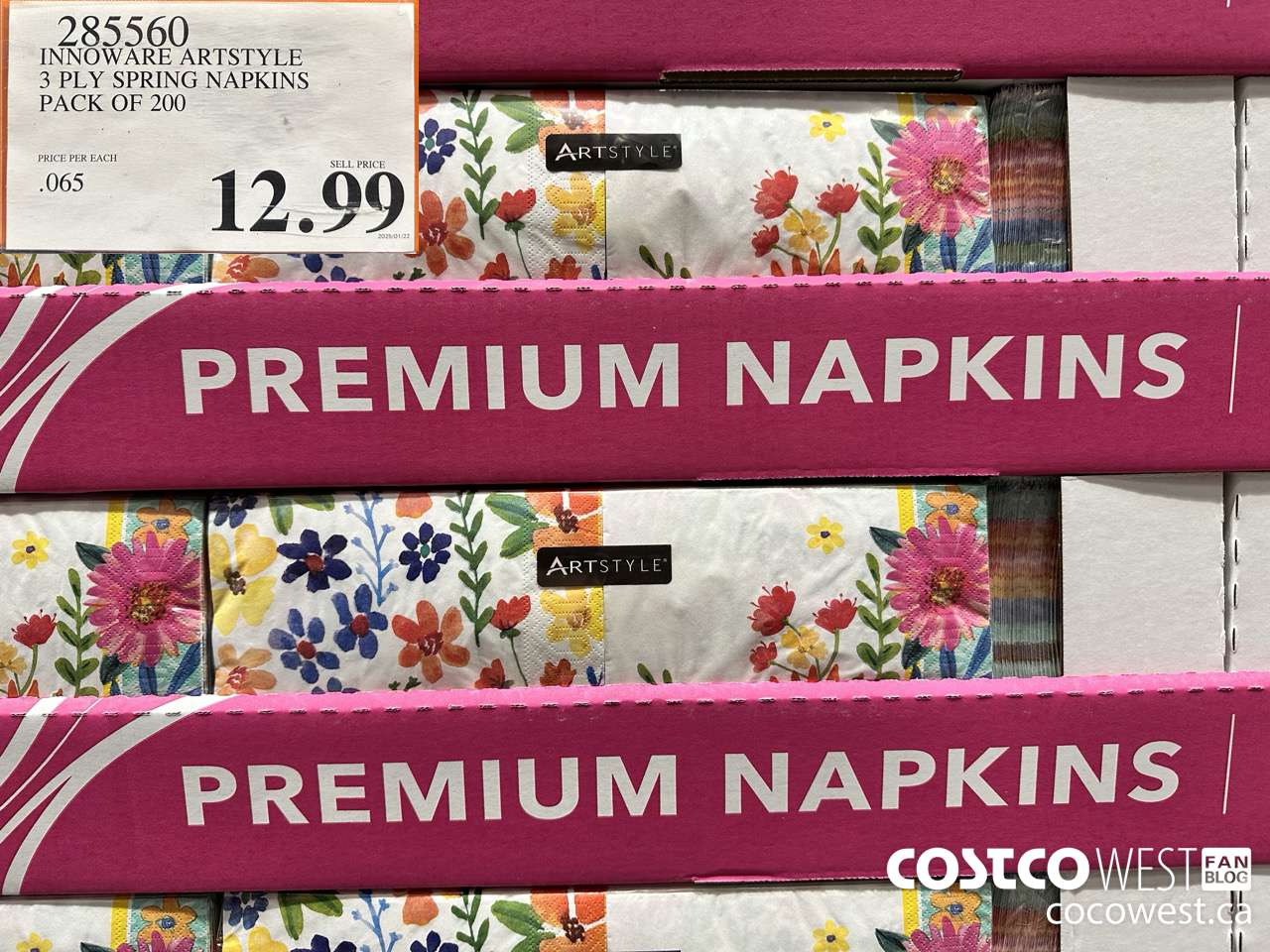 285560 INNOWARE ARTSTYLE 3 PLY SPRING NAPKINS PACK OF 200 $12.99