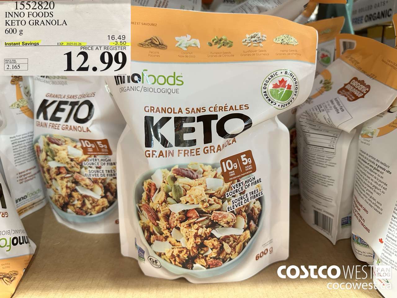 1552820 INNO FOODS ORGANIC KETO GRANOLA 600 g  ($3.50 INSTANT SAVINGS EXPIRES ON 2025-01-26) $12.99