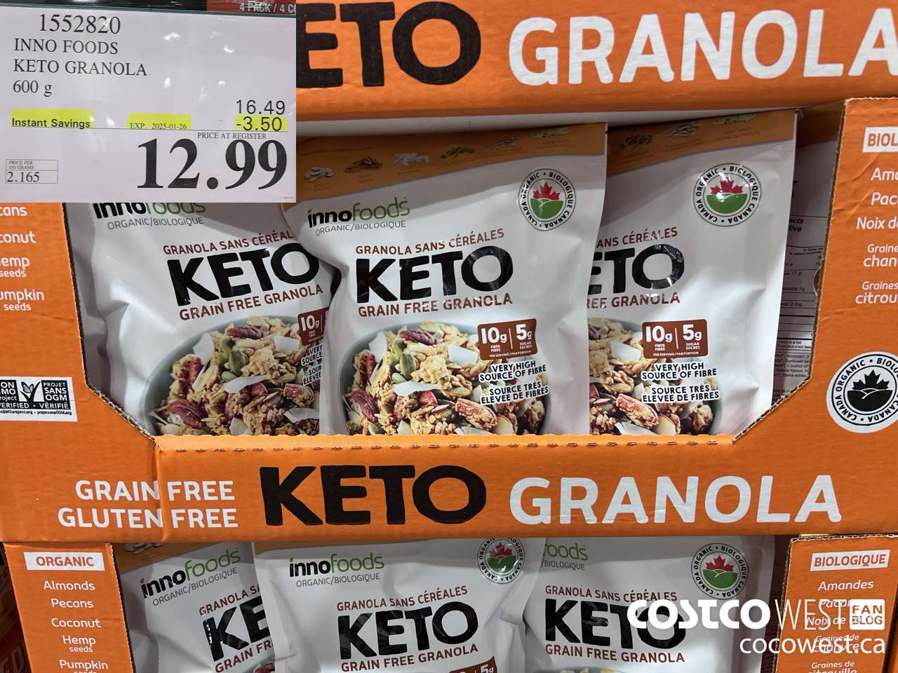 1552820 INNO FOODS ORGANIC KETO GRANOLA 600 g  ($3.50 INSTANT SAVINGS EXPIRES ON 2025-01-26) $12.99