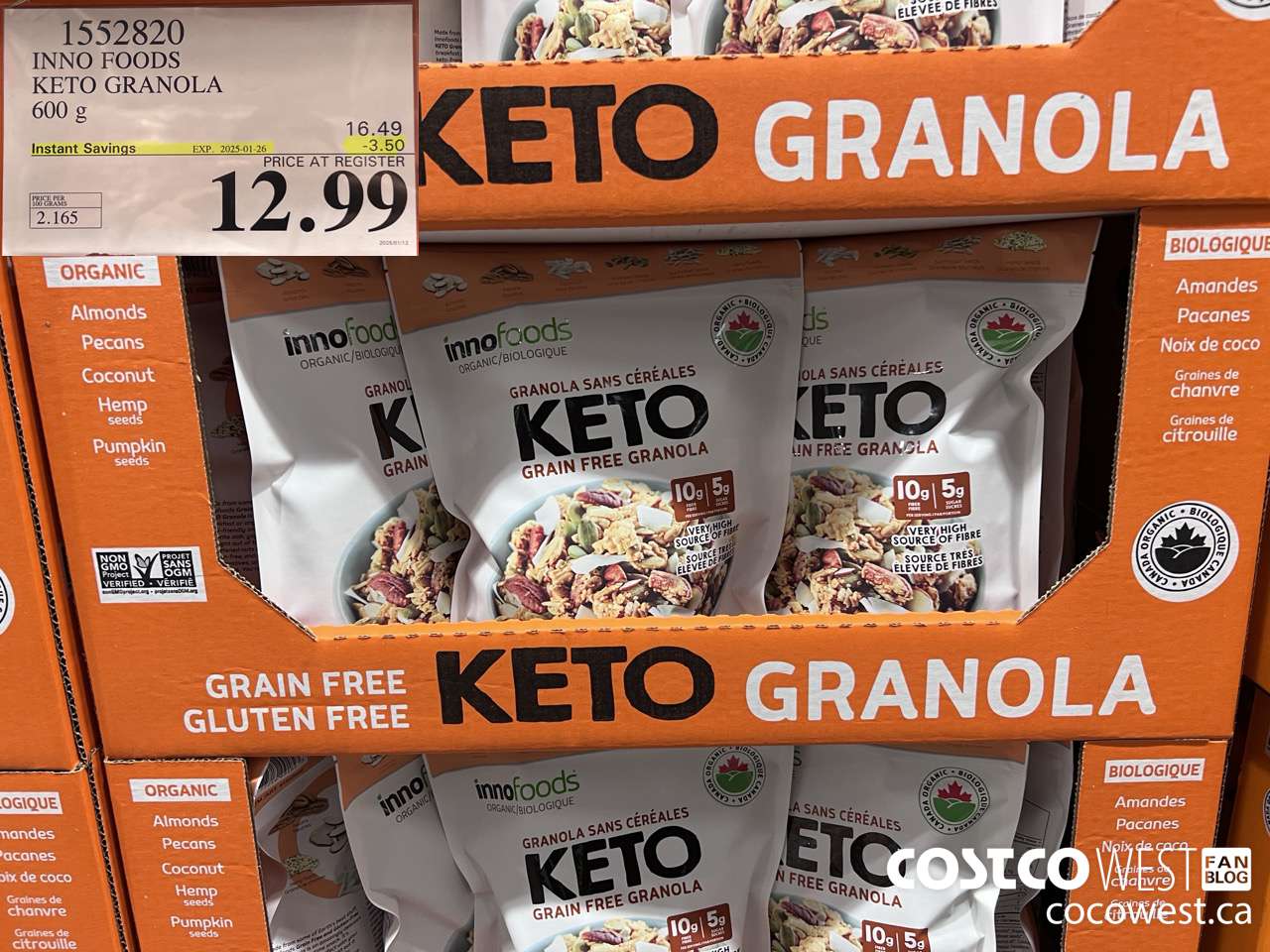 1552820 INNO FOODS ORGANIC KETO GRANOLA 600 g  ($3.50 INSTANT SAVINGS EXPIRES ON 2025-01-26) $12.99
