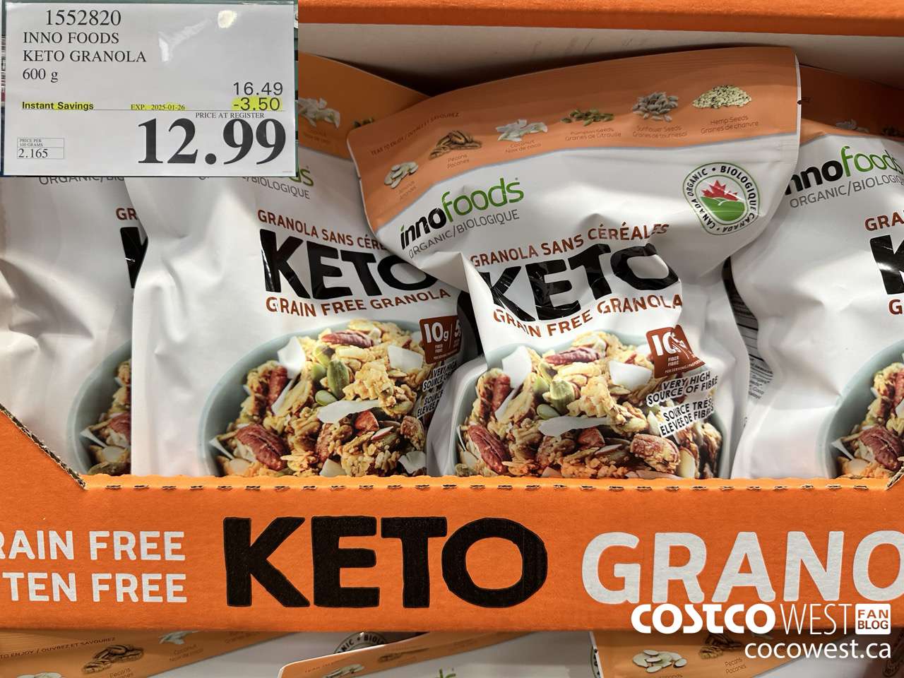 1552820 INNO FOODS ORGANIC KETO GRANOLA 600 g  ($3.50 INSTANT SAVINGS EXPIRES ON 2025-01-26) $12.99