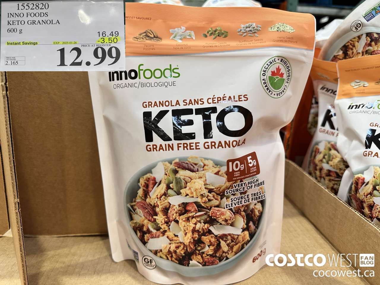1552820 INNO FOODS ORGANIC KETO GRANOLA 600 g  ($3.50 INSTANT SAVINGS EXPIRES ON 2025-01-26) $12.99