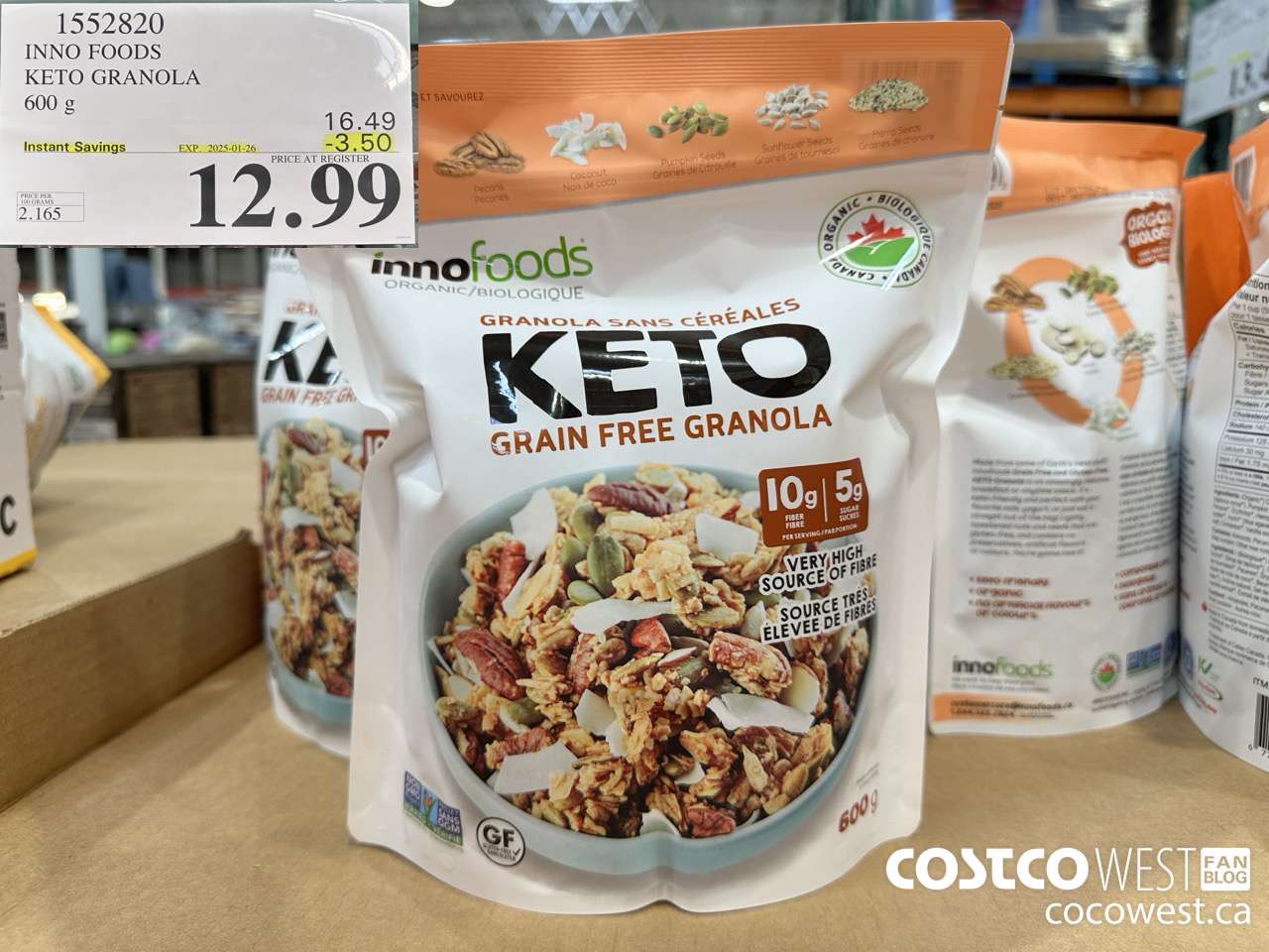 1552820 INNO FOODS ORGANIC KETO GRANOLA 600 g  ($3.50 INSTANT SAVINGS EXPIRES ON 2025-01-26) $12.99