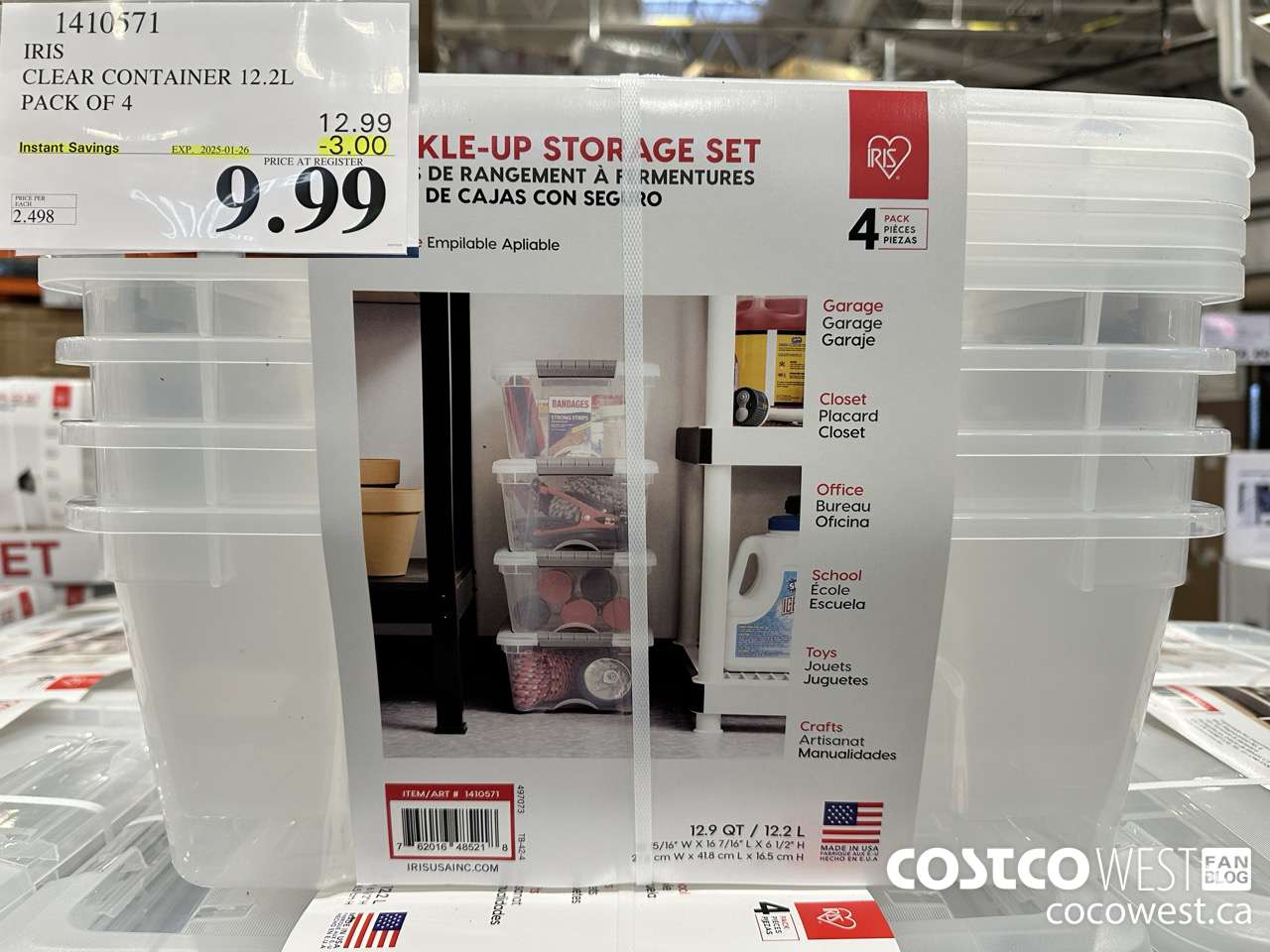 1410571 IRIS CLEAR CONTAINER 12.2L PACK OF 4 ($3.00 INSTANT SAVINGS EXPIRES ON 2025-01-26) $9.99