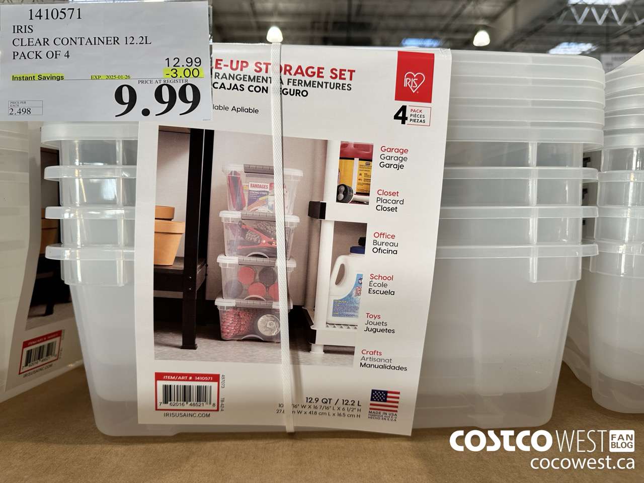 1410571 IRIS CLEAR CONTAINER 12.2L PACK OF 4 ($3.00 INSTANT SAVINGS EXPIRES ON 2025-01-26) $9.99