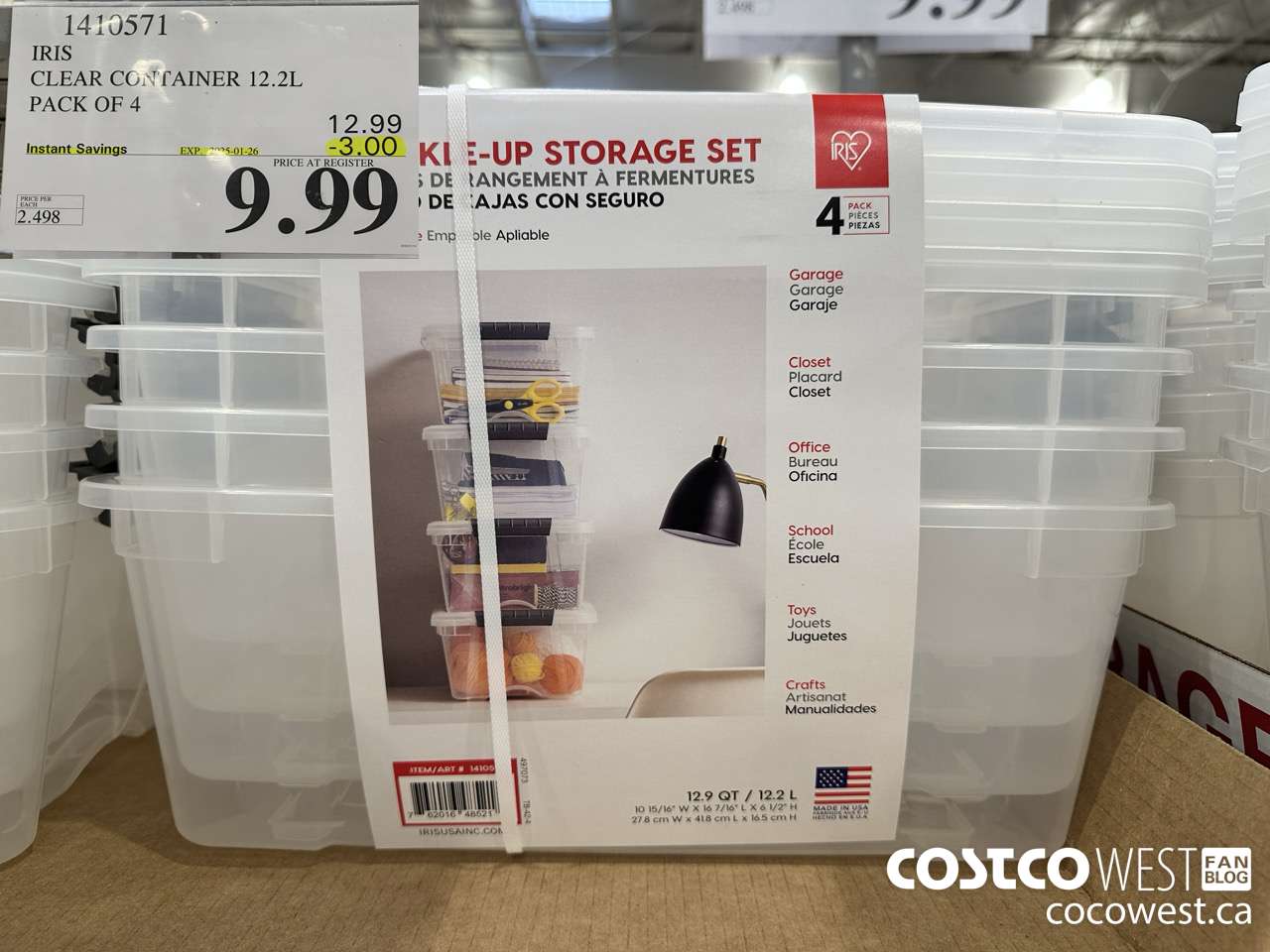 1410571 IRIS CLEAR CONTAINER 12.2L PACK OF 4 ($3.00 INSTANT SAVINGS EXPIRES ON 2025-01-26) $9.99