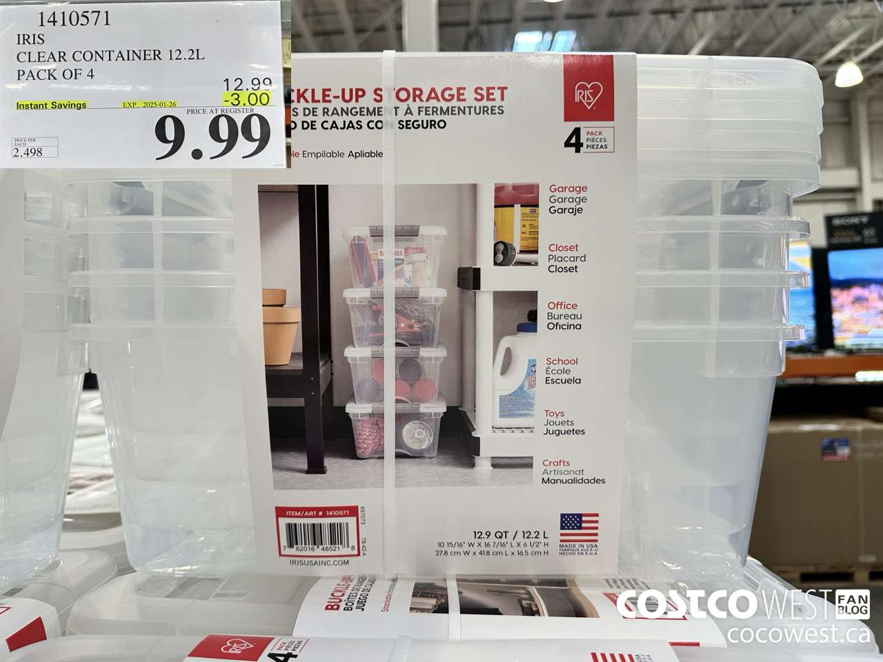 1410571 IRIS CLEAR CONTAINER 12.2L PACK OF 4 ($3.00 INSTANT SAVINGS EXPIRES ON 2025-01-26) $9.99