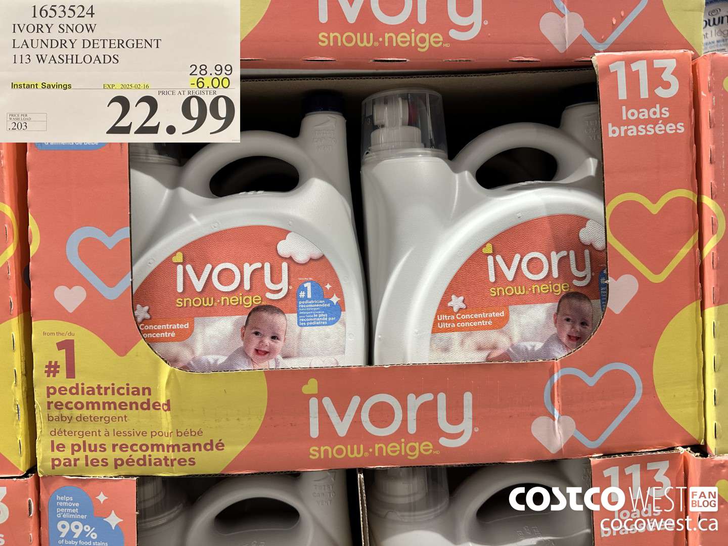 1653524 IVORY SNOW LAUNDRY DETERGENT 113 WASHLOADS ($6.00 INSTANT SAVINGS EXPIRES ON 2025-02-16) $22.99