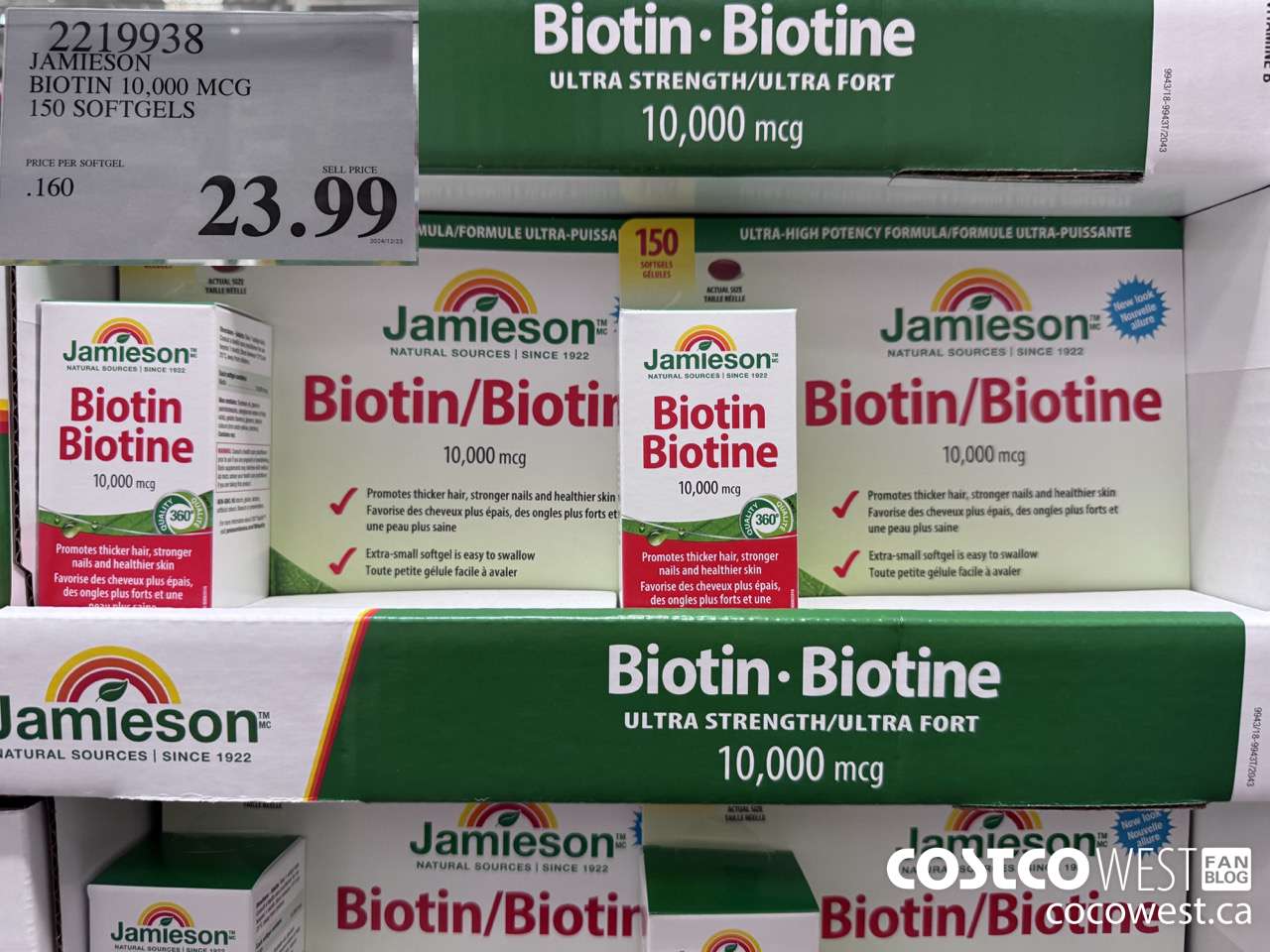 2219938 JAMIESON BIOTIN 10,000 MCG 150 SOFTGELS $23.99