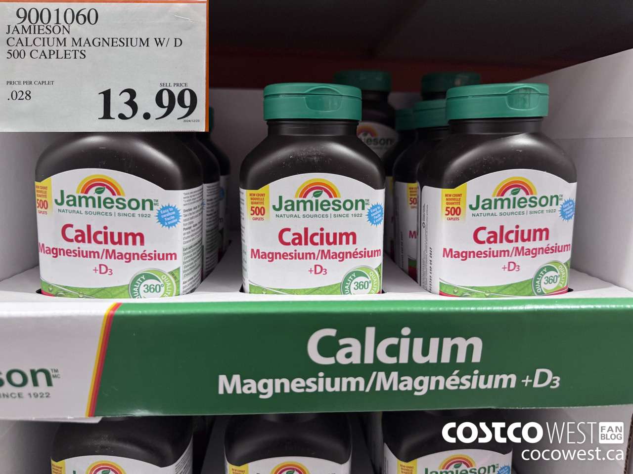 9001060 JAMIESON CALCIUM MAGNESIUM W/ VIT D 500 CAPLETS $13.99