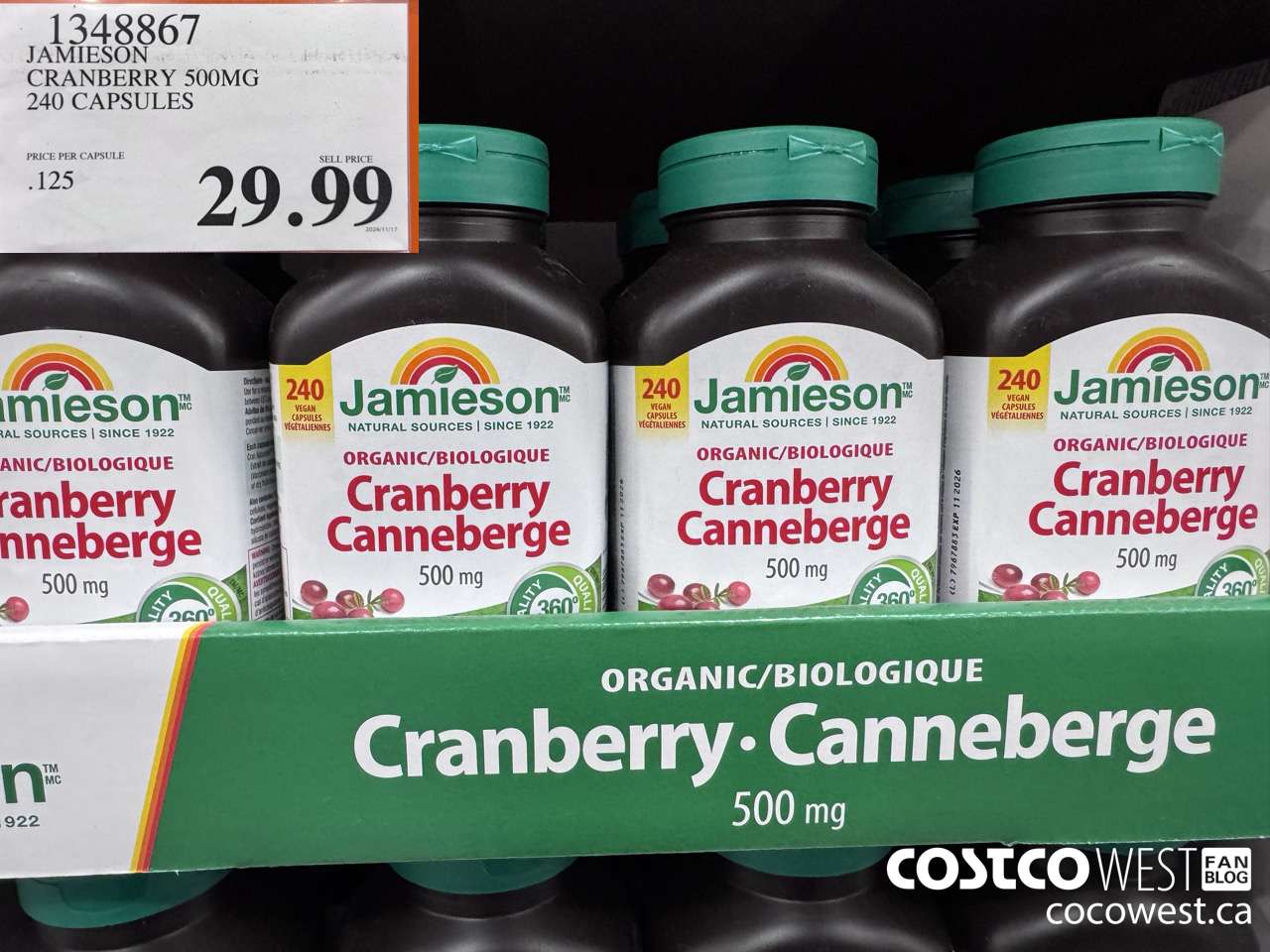 1348867 JAMIESON CRANBERRY 500MG 240 CAPSULES $29.99