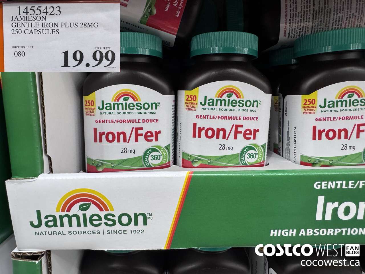 1455423 JAMIESON GENTLE IRON PLUS 28MG 250 CAPSULES $19.99