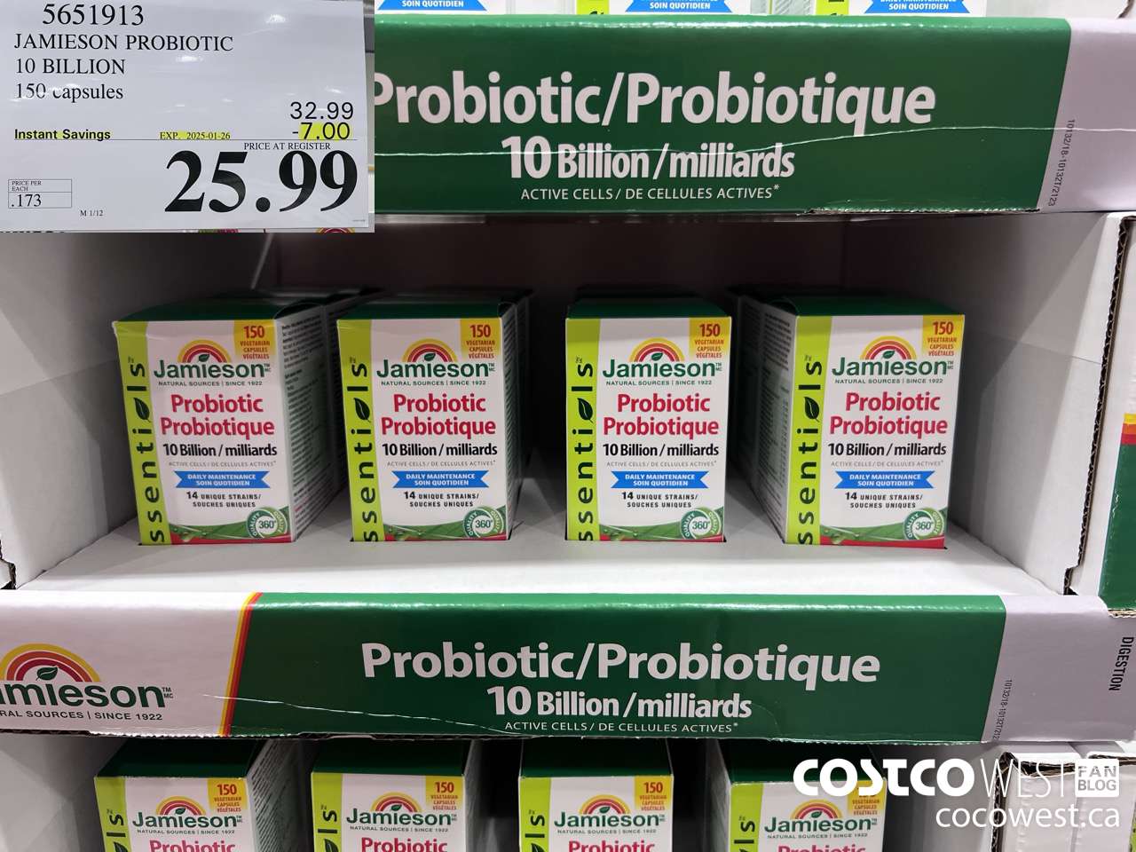 5651913 JAMIESON PROBIOTIC 10 BILLION 150 COUNT ($7.00 INSTANT SAVINGS EXPIRES ON 2025-01-26) $25.99