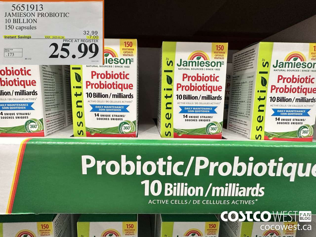 5651913 JAMIESON PROBIOTIC 10 BILLION 150 COUNT ($7.00 INSTANT SAVINGS EXPIRES ON 2025-01-26) $25.99
