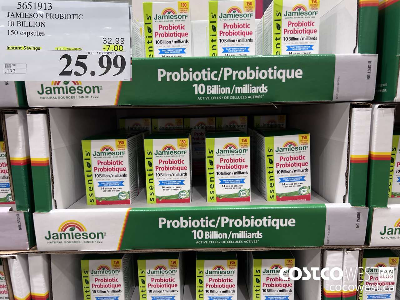 5651913 JAMIESON PROBIOTIC 10 BILLION 150 COUNT ($7.00 INSTANT SAVINGS EXPIRES ON 2025-01-26) $25.99