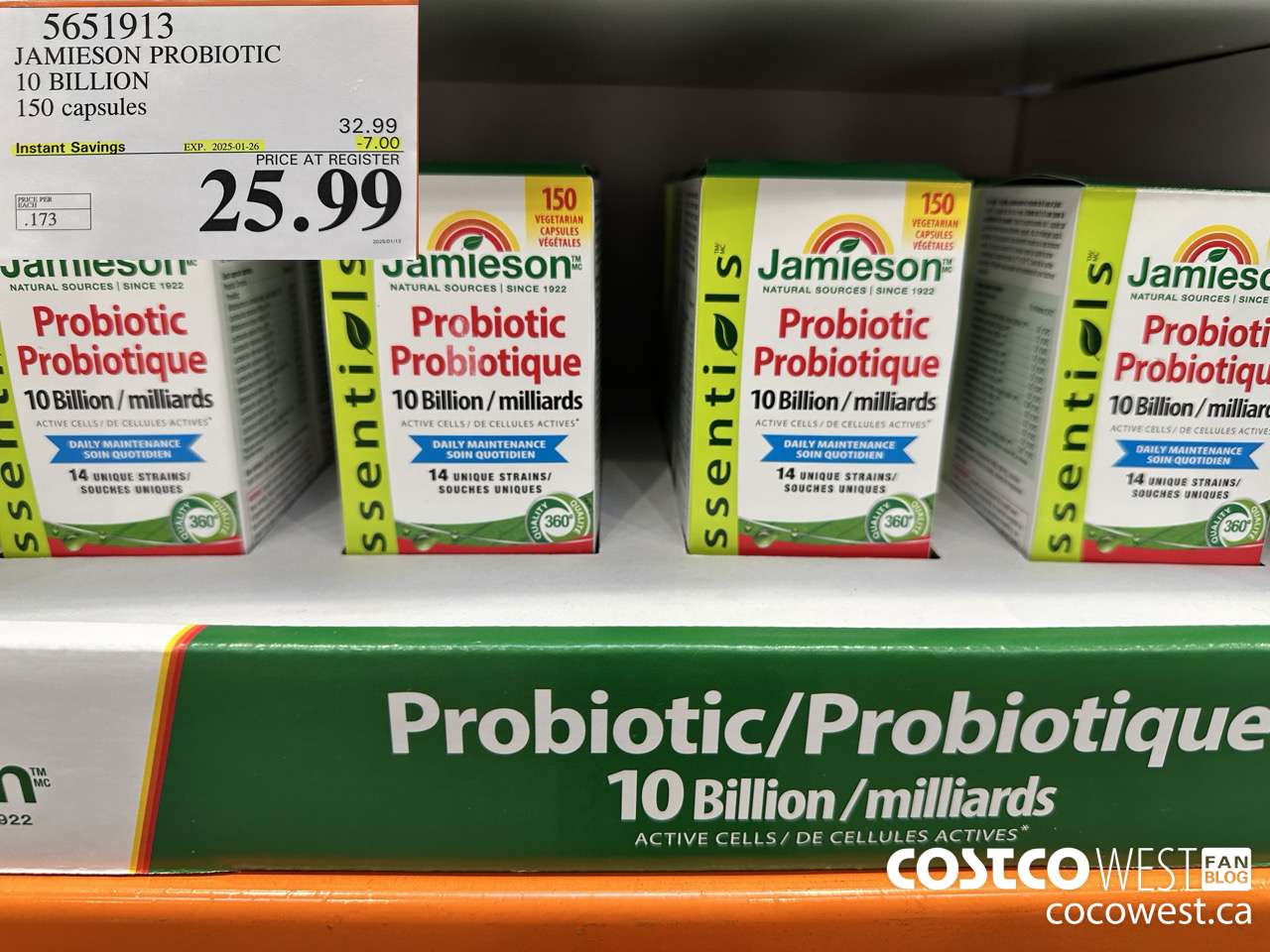 5651913 JAMIESON PROBIOTIC 10 BILLION 150 COUNT ($7.00 INSTANT SAVINGS EXPIRES ON 2025-01-26) $25.99