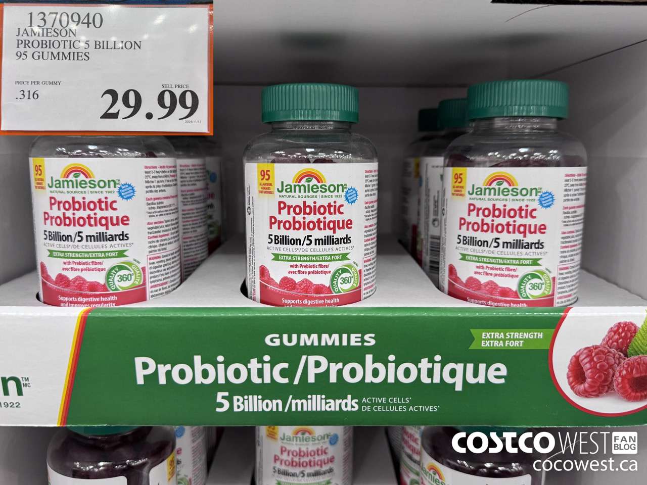 1370940 JAMIESON PROBIOTIC 5 BILLION 95 GUMMIES $29.99