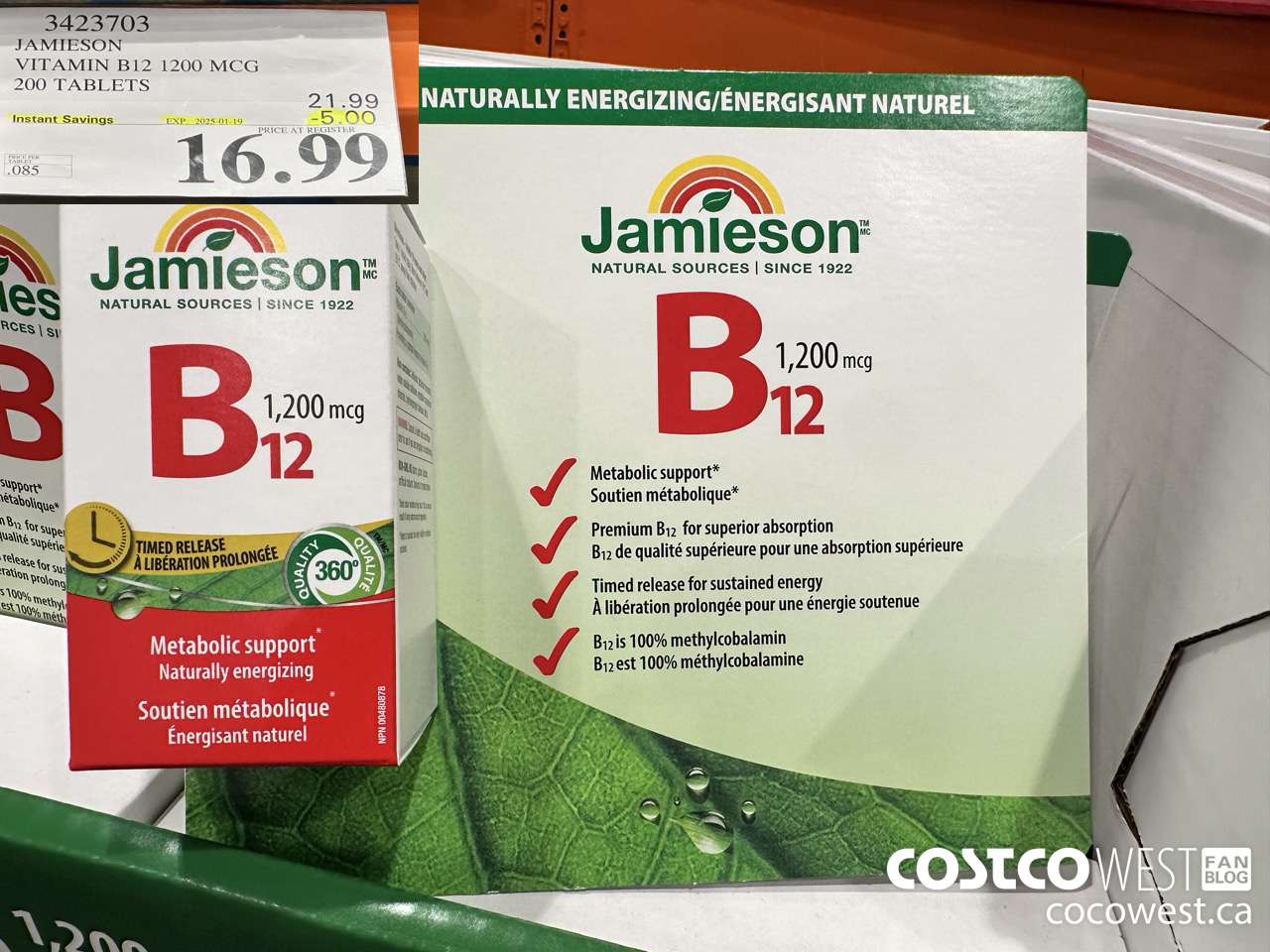 3423703 JAMIESON VITAMIN B12 1200MCG 200 TABLETS ($5.00 INSTANT SAVINGS EXPIRES ON 2025-01-19) $16.99