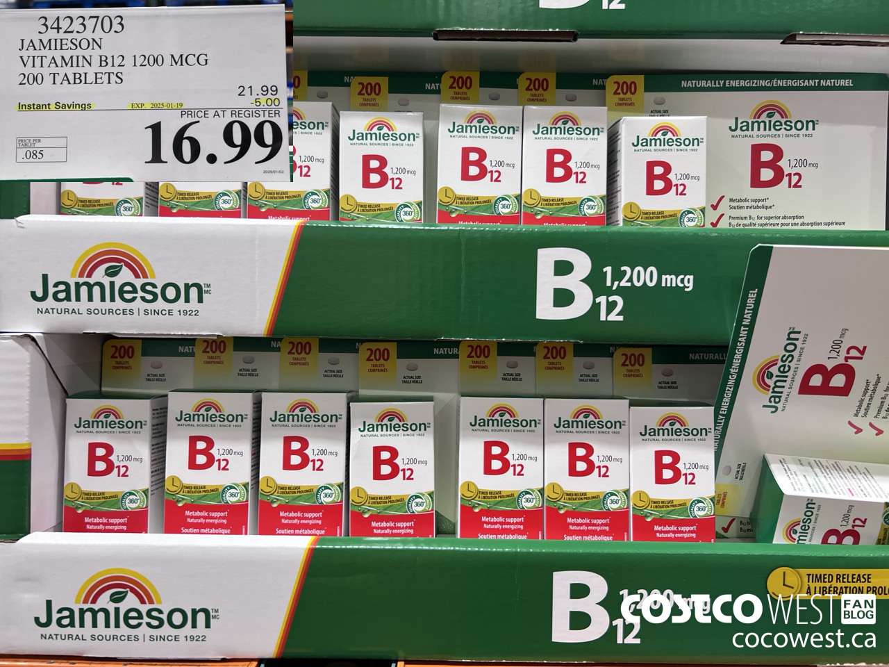 3423703 JAMIESON VITAMIN B12 1200MCG 200 TABLETS ($5.00 INSTANT SAVINGS EXPIRES ON 2025-01-19) $16.99