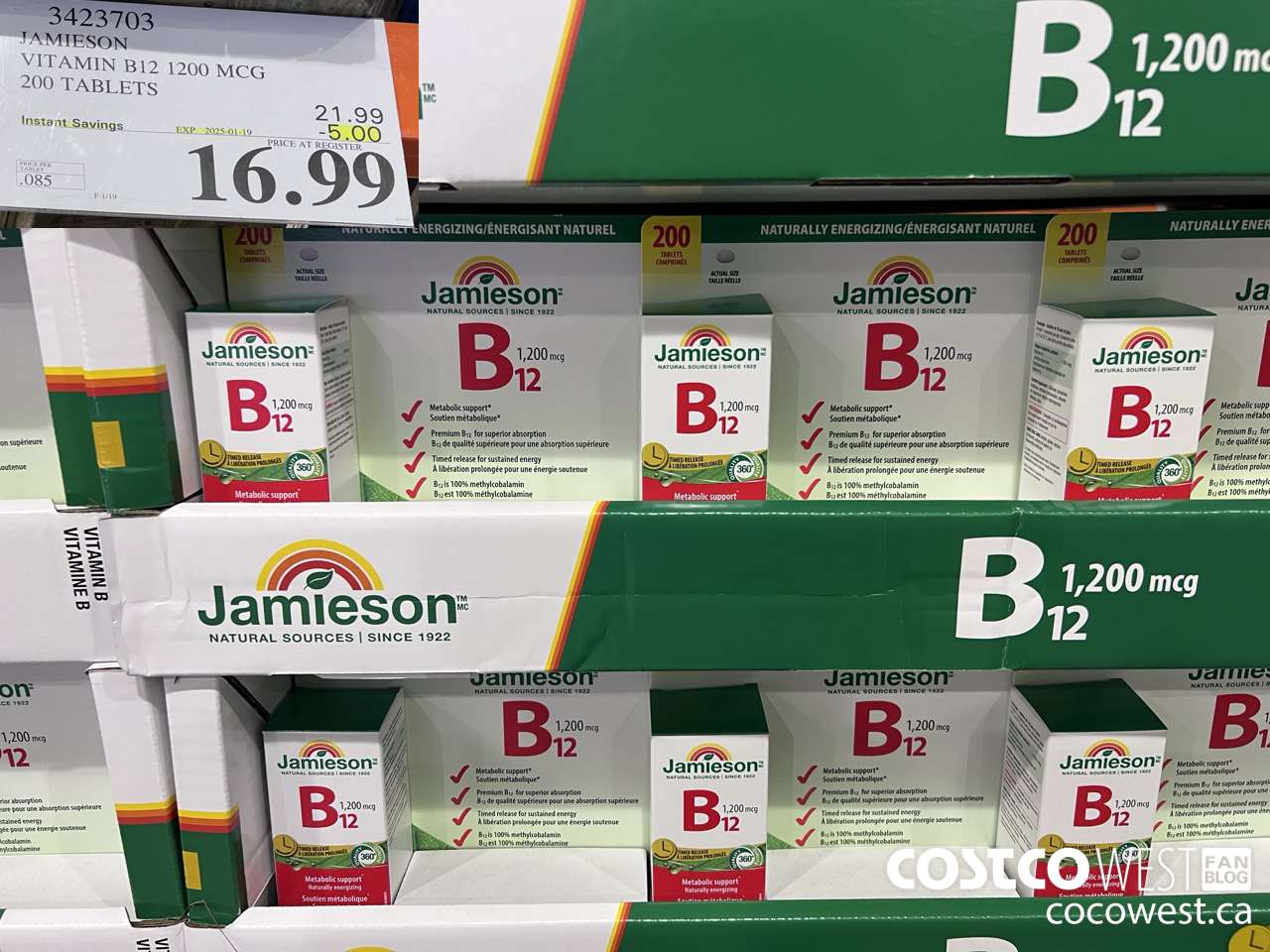 3423703 JAMIESON VITAMIN B12 1200MCG 200 TABLETS ($5.00 INSTANT SAVINGS EXPIRES ON 2025-01-19) $16.99