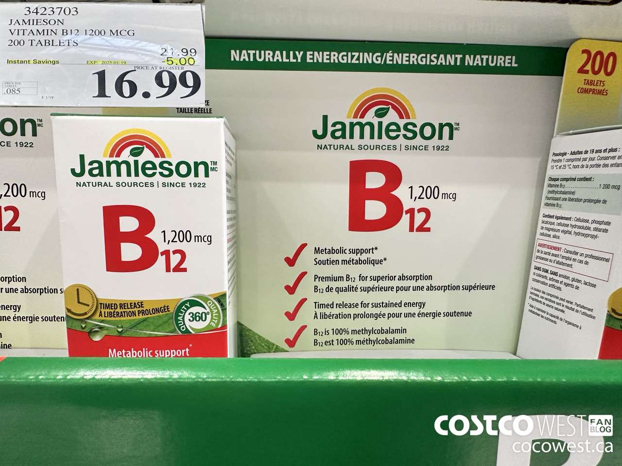 3423703 JAMIESON VITAMIN B12 1200MCG 200 TABLETS ($5.00 INSTANT SAVINGS EXPIRES ON 2025-01-19) $16.99