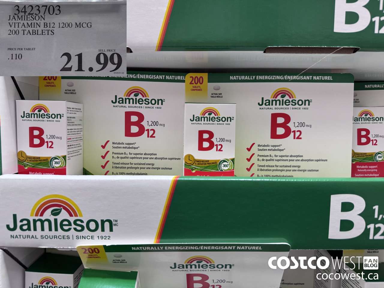 3423703 JAMIESON VITAMIN B12 1200MCG 200 TABLETS $21.99