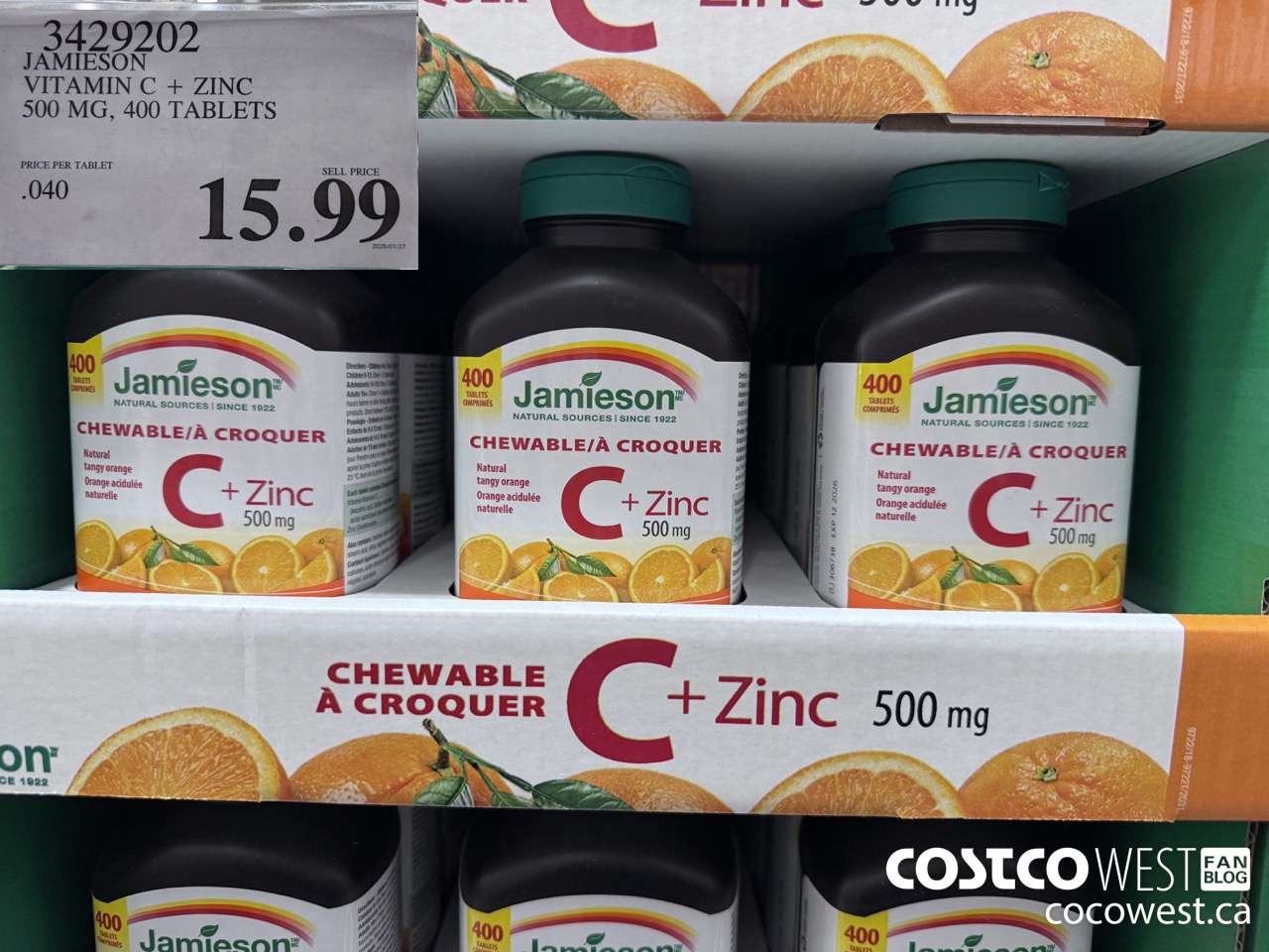 3429202 JAMIESON VITAMIN C+ZINC 500MG 400 TABLET $15.99