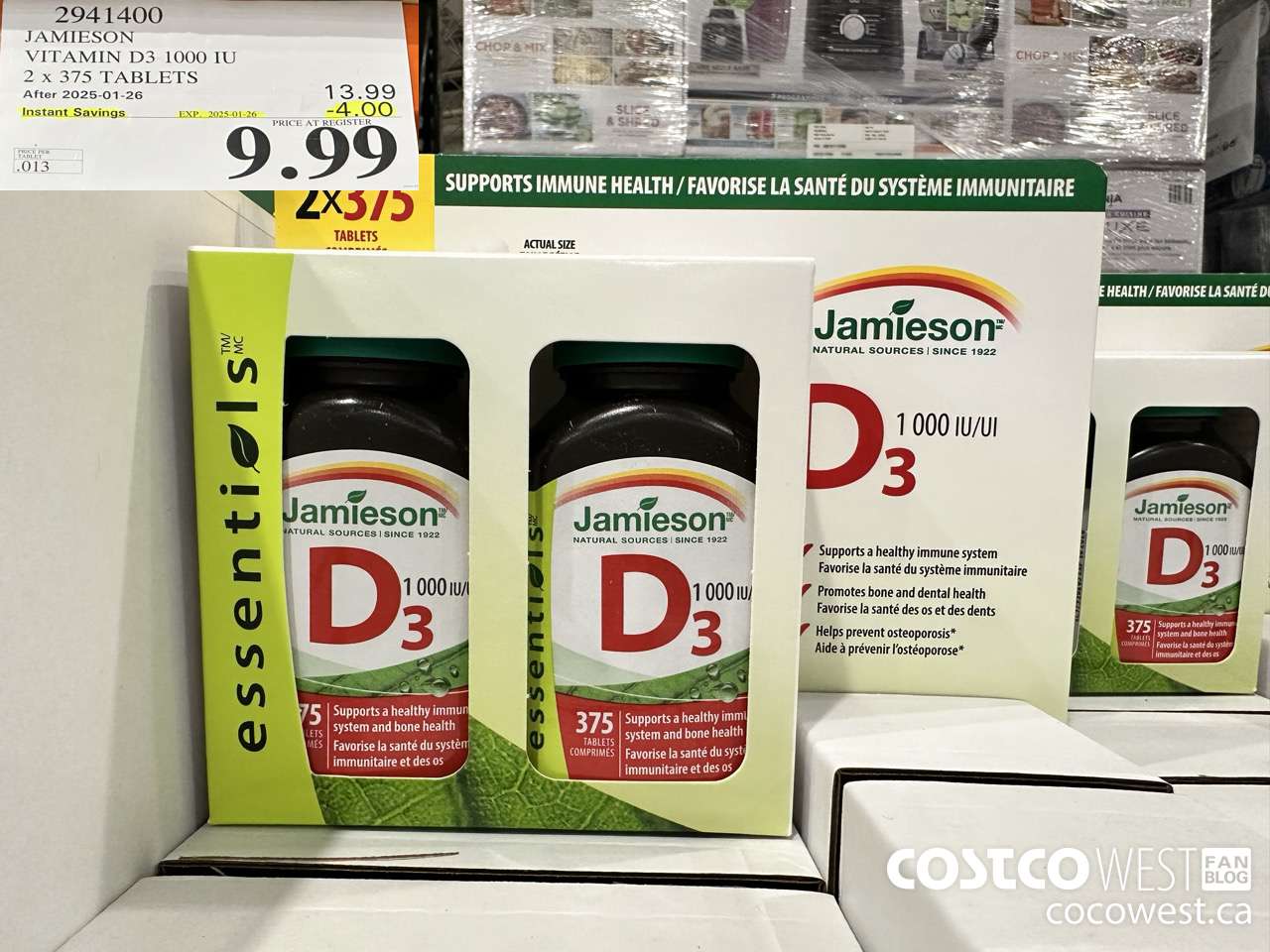 2941400 JAMIESON VITAMIN D3 1000IU 2X375 TABLETS ($4.00 INSTANT SAVINGS EXPIRES ON 2025-01-26) $9.99