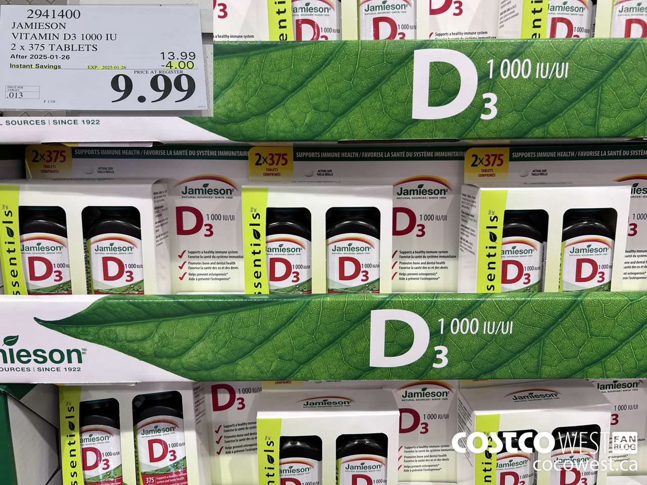 2941400 JAMIESON VITAMIN D3 1000IU 2X375 TABLETS ($4.00 INSTANT SAVINGS EXPIRES ON 2025-01-26) $9.99