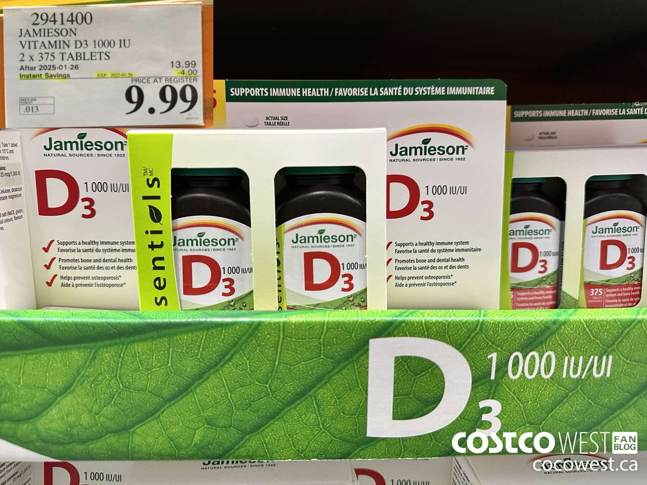 2941400 JAMIESON VITAMIN D3 1000IU 2X375 TABLETS ($4.00 INSTANT SAVINGS EXPIRES ON 2025-01-26) $9.99