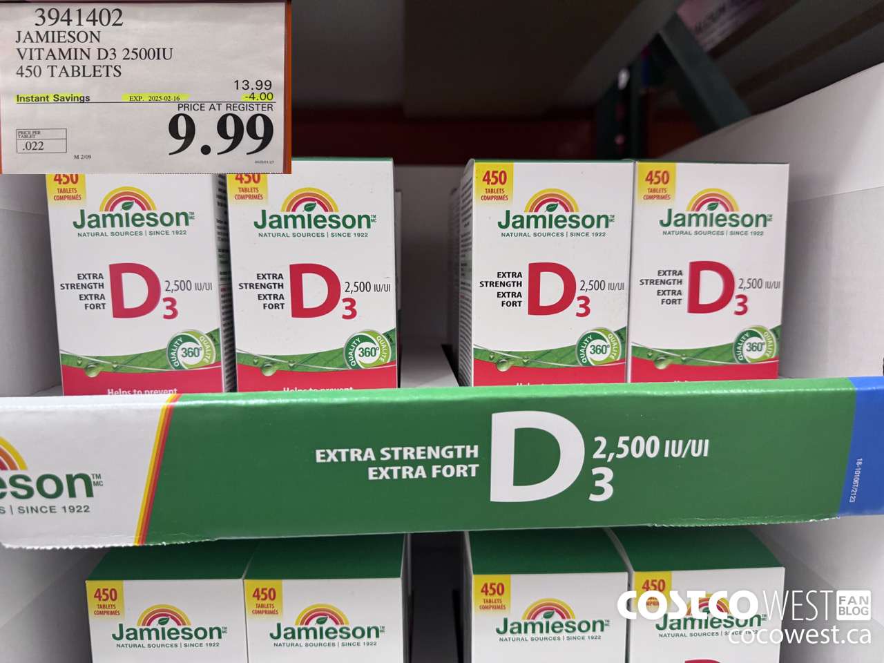 3941402 JAMIESON VITAMIN D3 2500IU 450 TABLETS ($4.00 INSTANT SAVINGS EXPIRES ON 2025-02-16) $9.99
