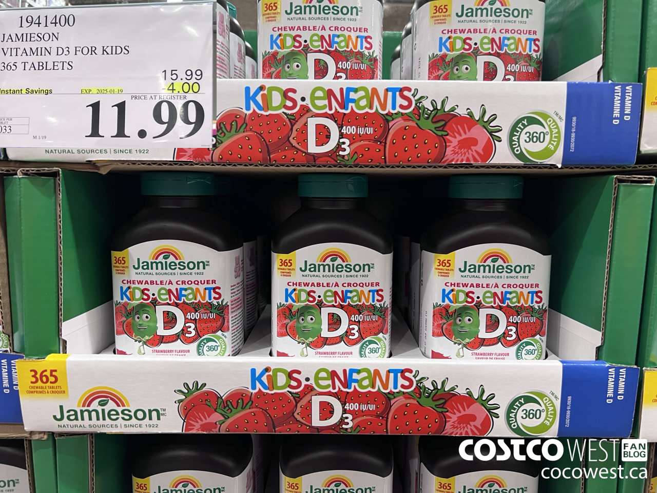 1941400 JAMIESON VITAMIN D3 FOR KIDS 365 TABLETS ($4.00 INSTANT SAVINGS EXPIRES ON 2025-01-19) $11.99