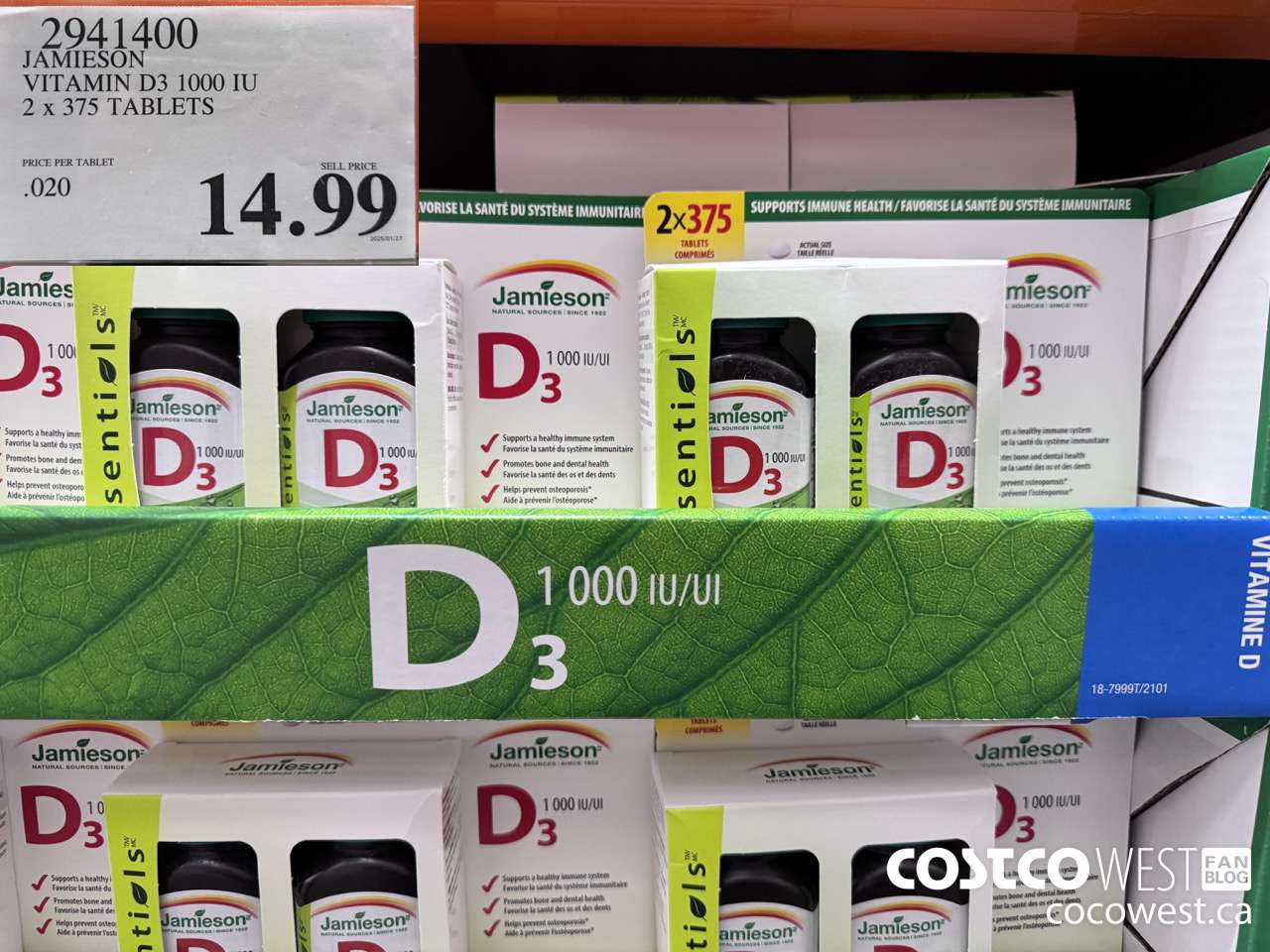 1941400 JAMIESON VITAMIN D3 FOR KIDS 365 TABLETS $14.99