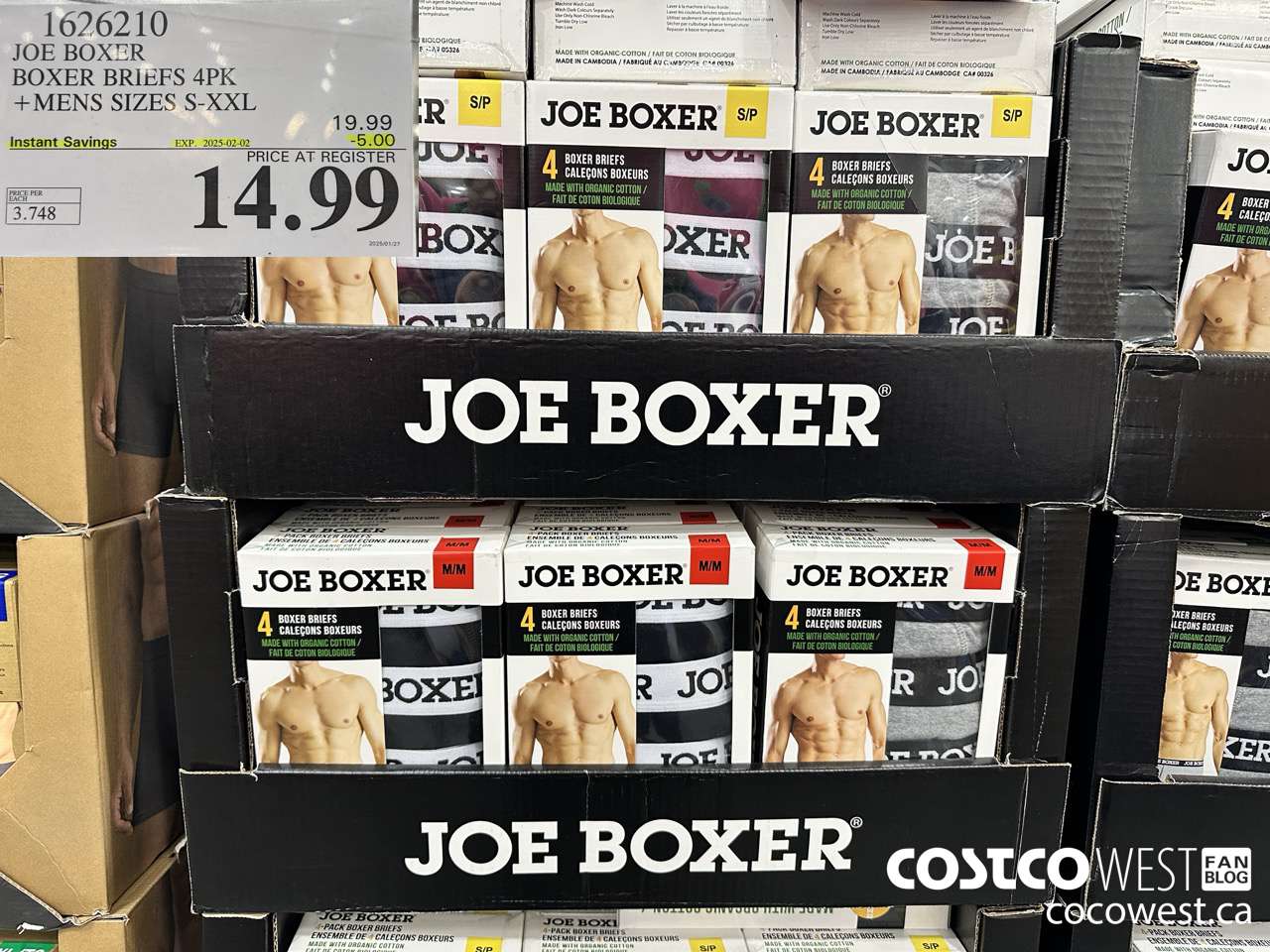 1626210 JOE BOXER BOXER BRIEFS 4PK MENS SIZES S-XXL ($5.00 INSTANT SAVINGS EXPIRES ON 2025-02-02) $14.99