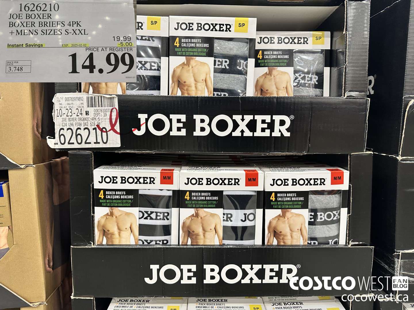 1626210 JOE BOXER BOXER BRIEFS 4PK MENS SIZES S-XXL ($5.00 INSTANT SAVINGS EXPIRES ON 2025-02-02) $14.99