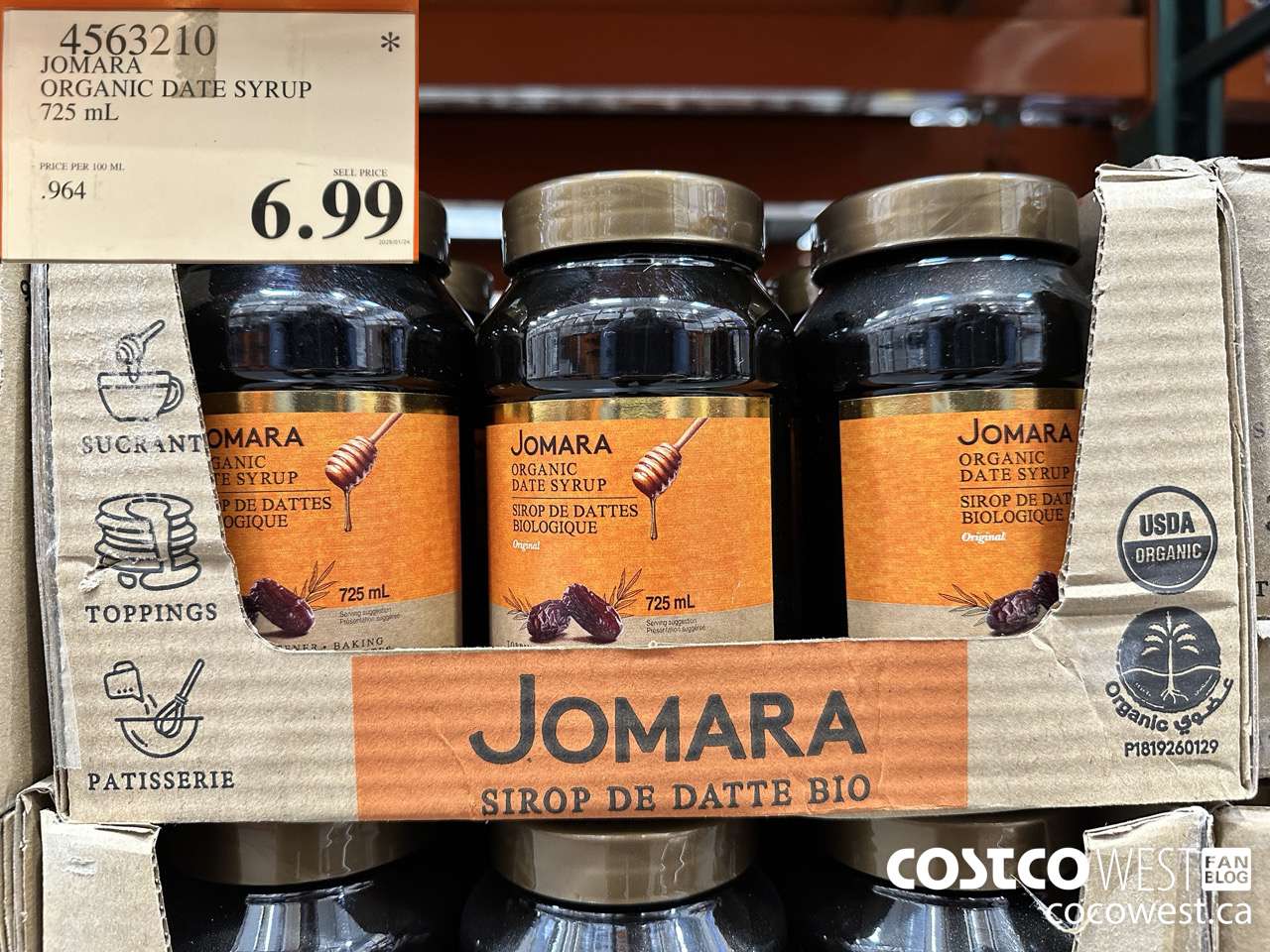 4563210 JOMARA ORGANIC DATE SYRUP 725ML $6.99
