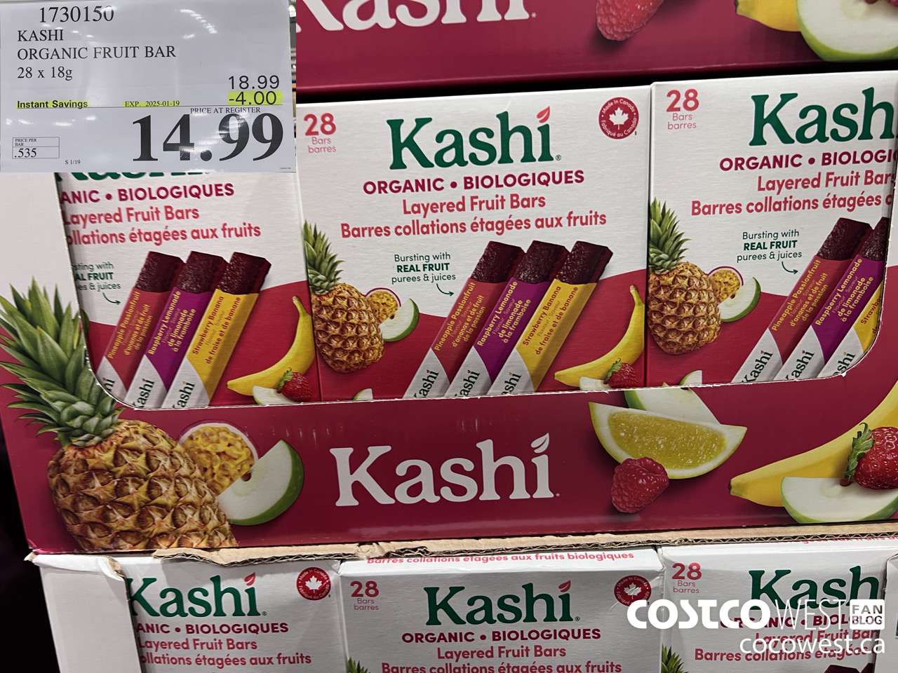 1730150 KASHI ORGANIC FRUIT BAR 28 X 18G ($4.00 INSTANT SAVINGS EXPIRES ON 2025-01-19) $14.99