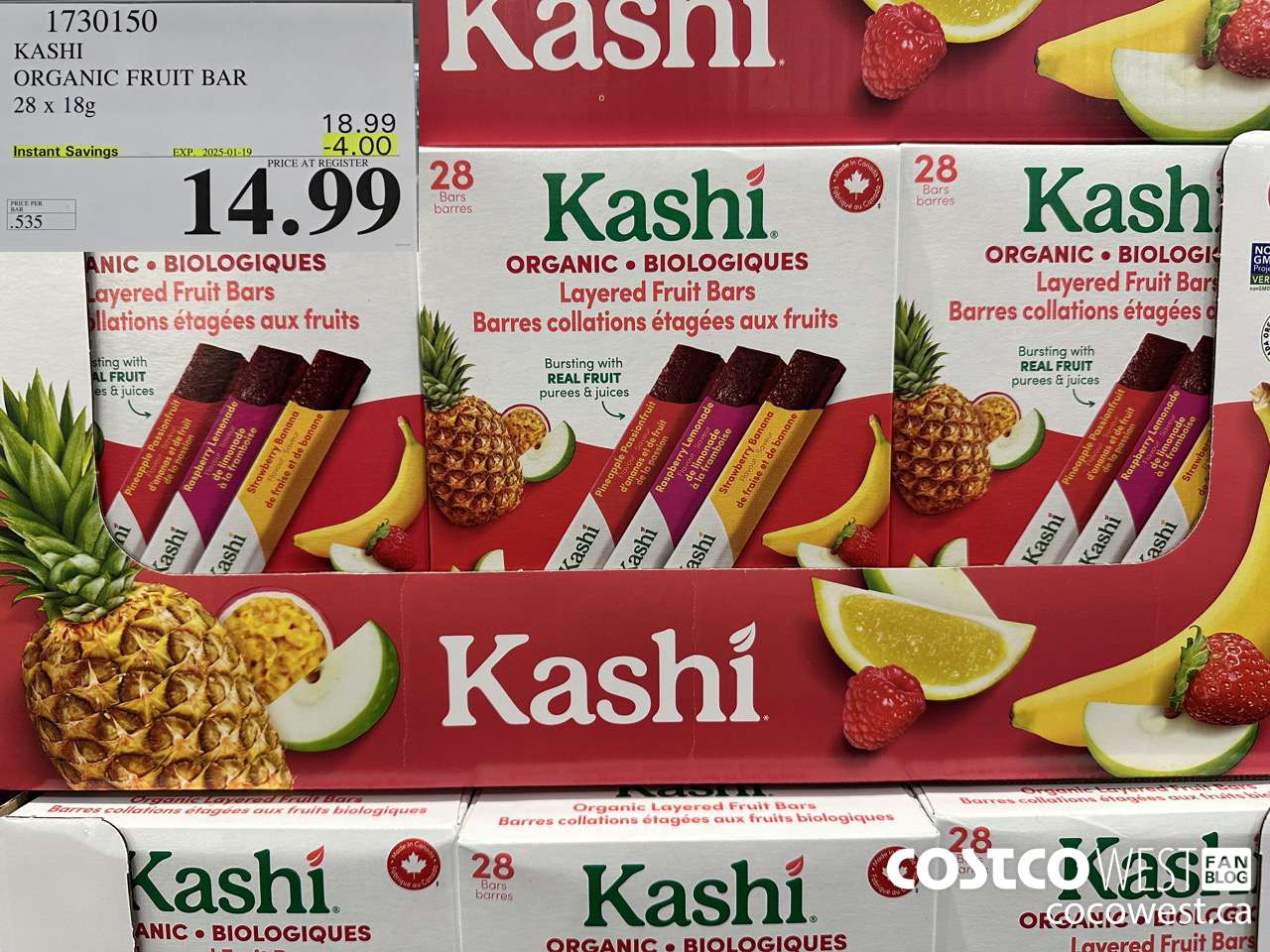 1730150 KASHI ORGANIC FRUIT BAR 28 X 18G ($4.00 INSTANT SAVINGS EXPIRES ON 2025-01-19) $14.99