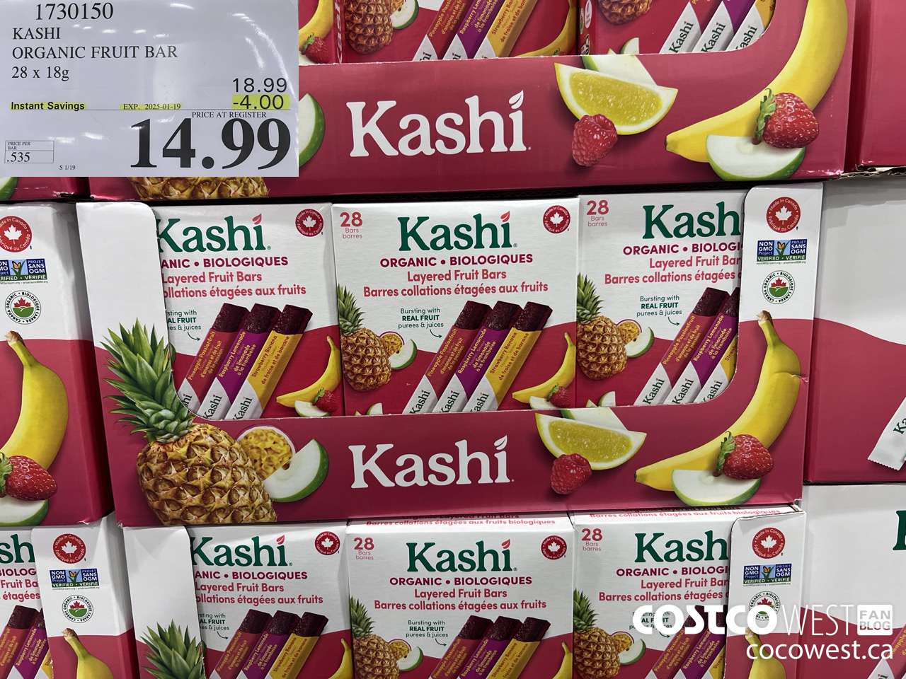 1730150 KASHI ORGANIC FRUIT BAR 28 X 18G ($4.00 INSTANT SAVINGS EXPIRES ON 2025-01-19) $14.99