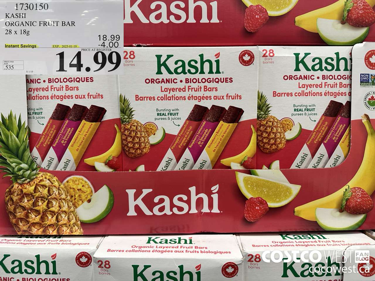 1730150 KASHI ORGANIC FRUIT BAR 28 X 18G ($4.00 INSTANT SAVINGS EXPIRES ON 2025-01-19) $14.99