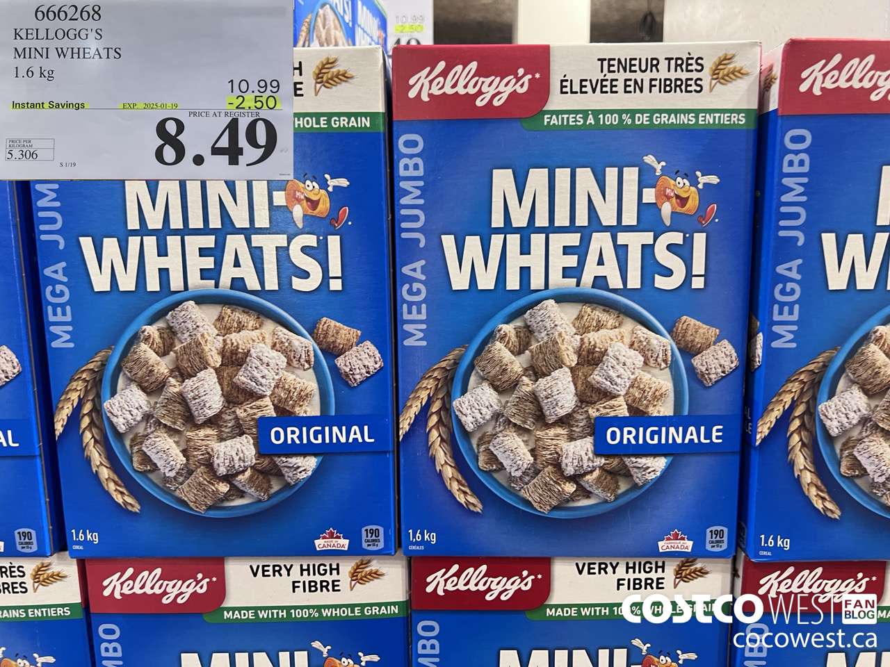 666268 KELLOGG'S MINI WHEATS 1.6 kg ($2.50 INSTANT SAVINGS EXPIRES ON 2025-01-19) $8.49