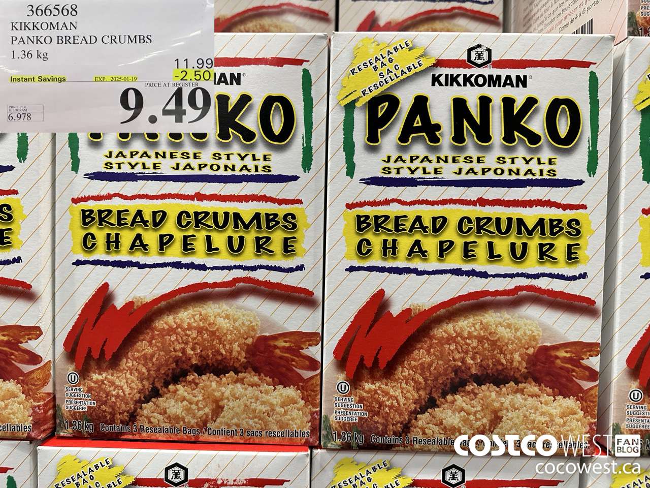366568 KIKKOMAN PANKO BREAD CRUMBS 1.36 kg ($2.50 INSTANT SAVINGS EXPIRES ON 2025-01-19) $9.49