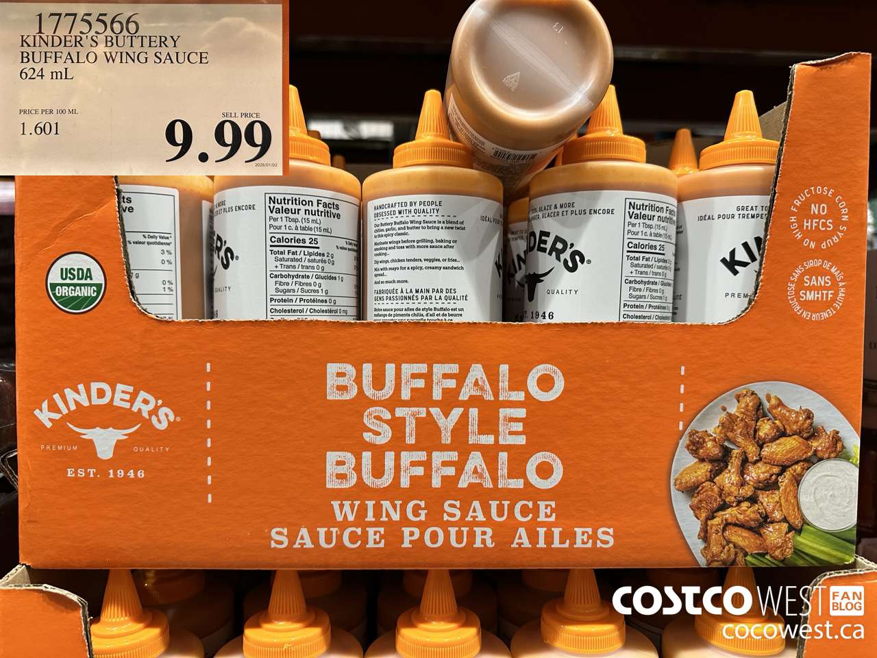 1775566 KINDER'S BUTTERY BUFFALO WING SAUCE 624ML $9.99