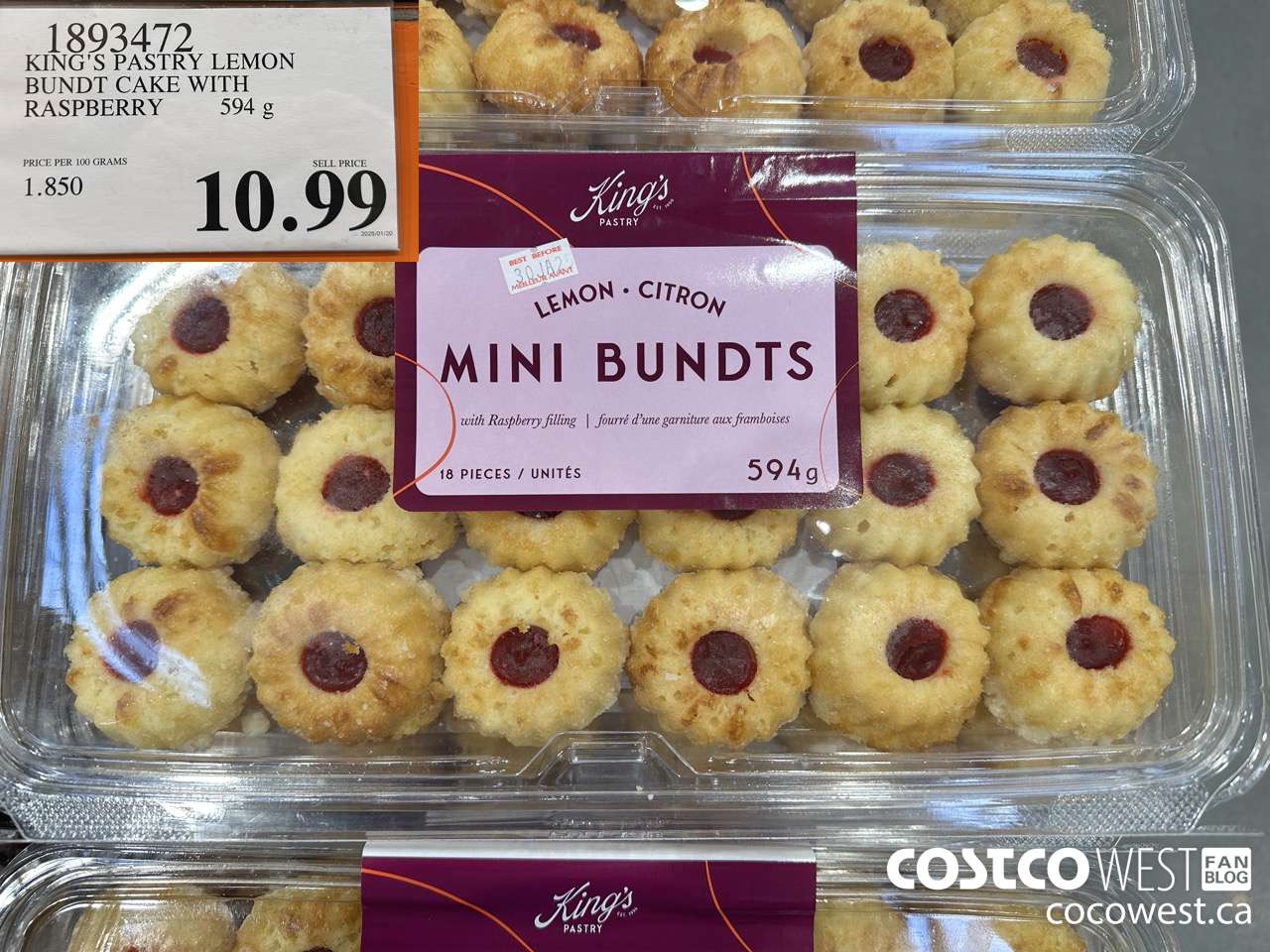 1893472 KING'S PASTRY LEMON BUNDT CAKE WITH RASPBERRY 594G $10.99