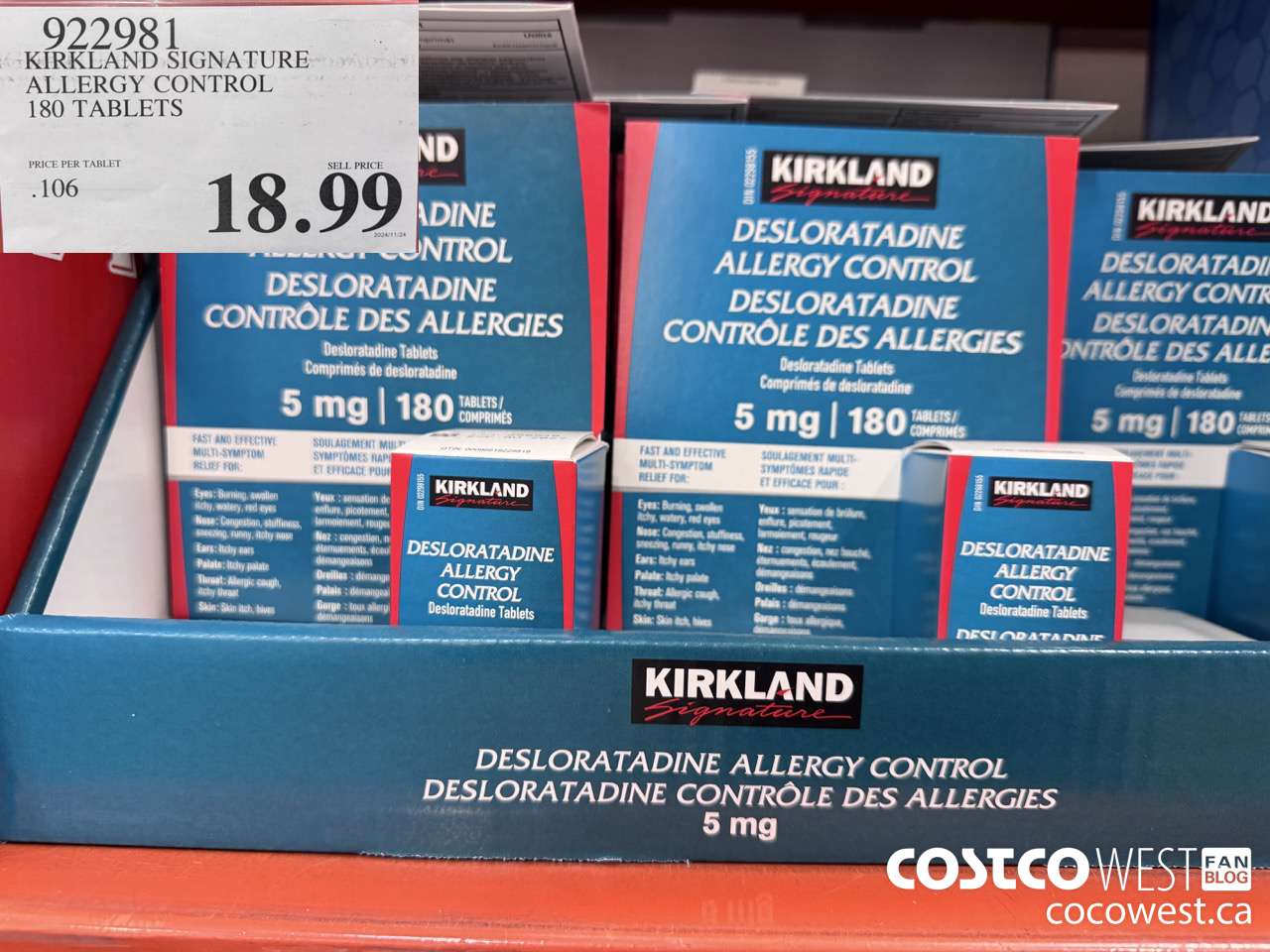 922981 KIRKLAND SIGNATURE ALLERGY CONTROL 180 TABLETS $18.99