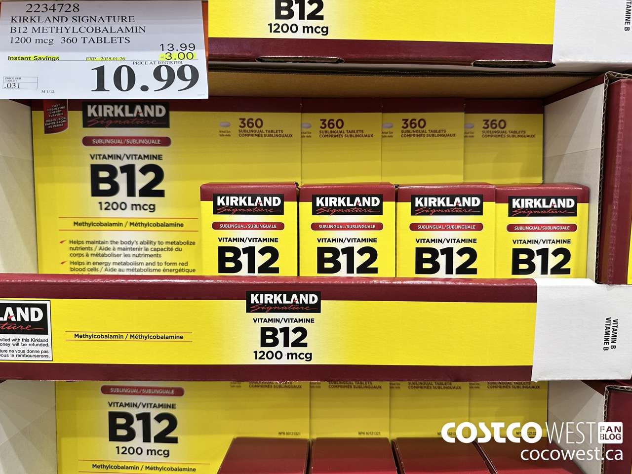 2234728 KIRKLAND SIGNATURE B12 METHYLCOBALAMIN 1200MCG 360 TABLETS ($3.00 INSTANT SAVINGS EXPIRES ON 2025-01-26) $10.99