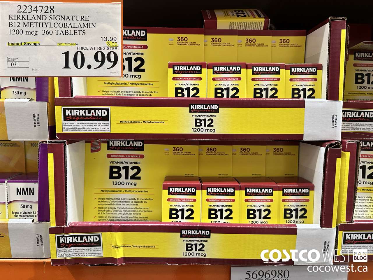 2234728 KIRKLAND SIGNATURE B12 METHYLCOBALAMIN 1200MCG 360 TABLETS ($3.00 INSTANT SAVINGS EXPIRES ON 2025-01-26) $10.99