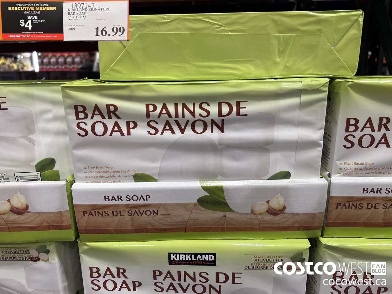 1397147 KIRKLAND SIGNATURE BAR SOAP 15 CT 4.5 OZ ($4.00 INSTANT SAVINGS EXPIRES ON 2025-01-19) $12.99