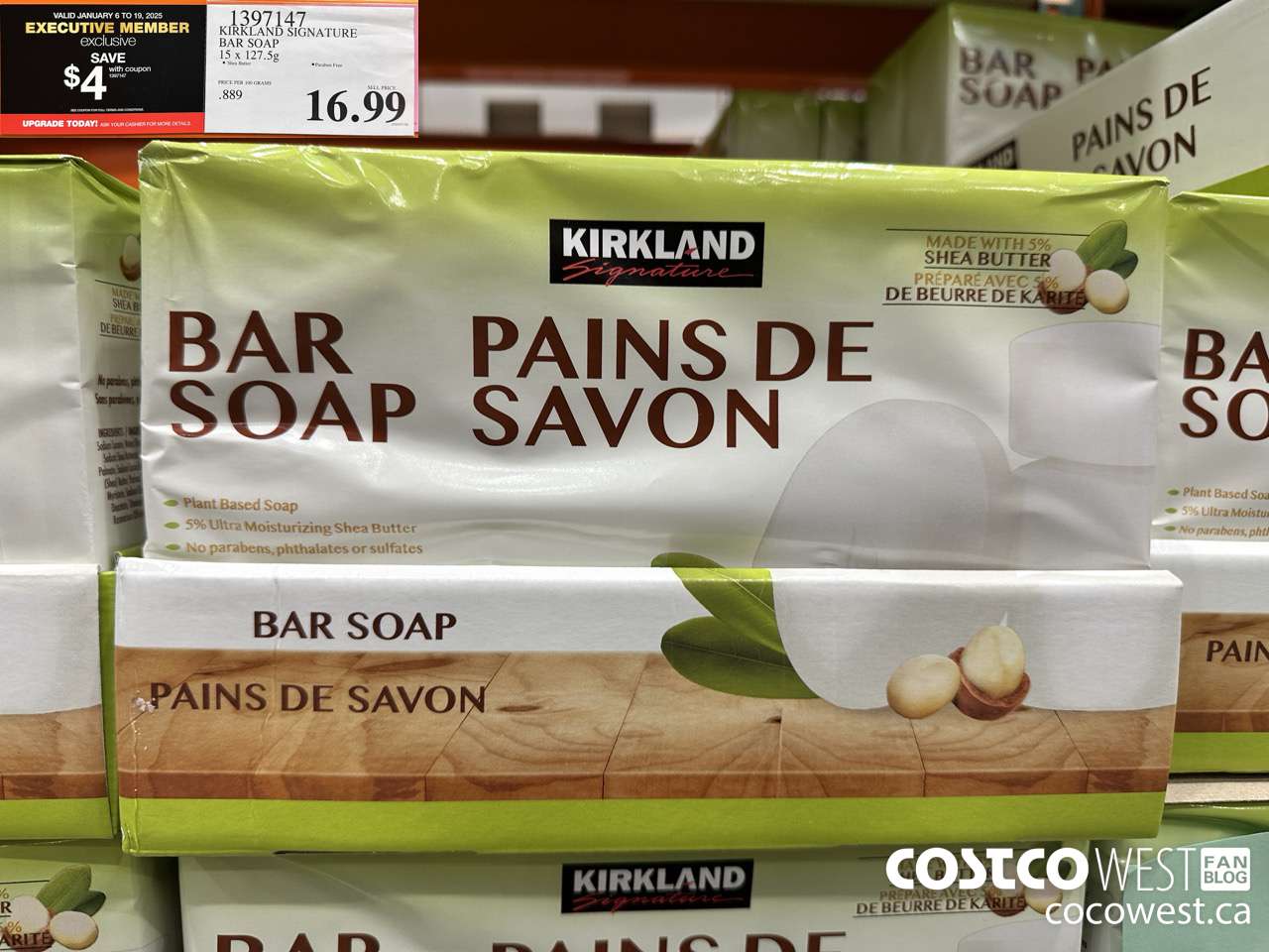 1397147 KIRKLAND SIGNATURE BAR SOAP 15 CT 4.5 OZ ($4.00 INSTANT SAVINGS EXPIRES ON 2025-01-19) $12.99